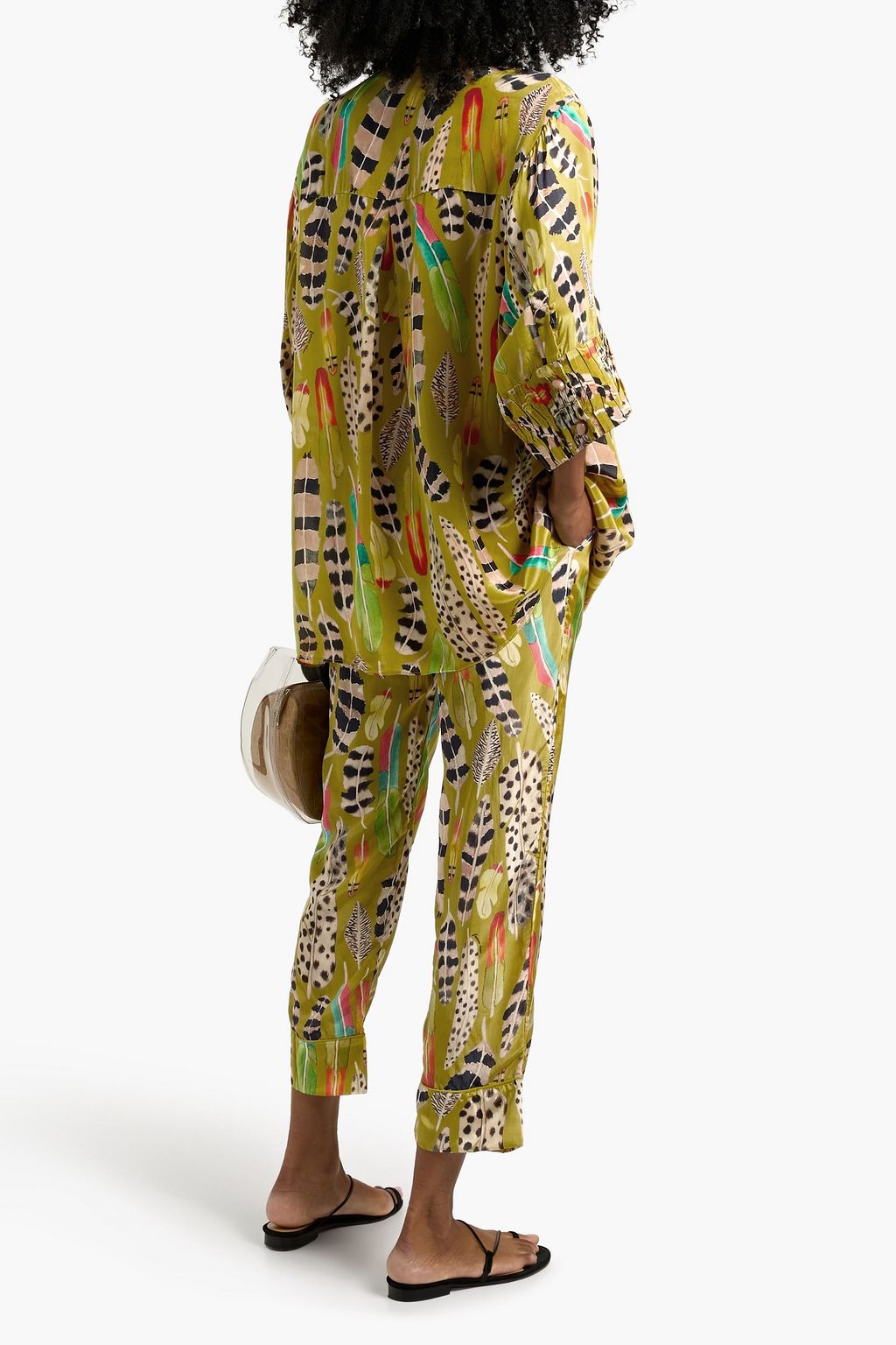 FARM RIO Cropped printed satin straight-leg pants