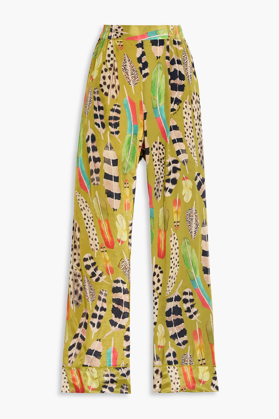 Farm Rio Cropped Printed Satin Straight-leg Pants In Green