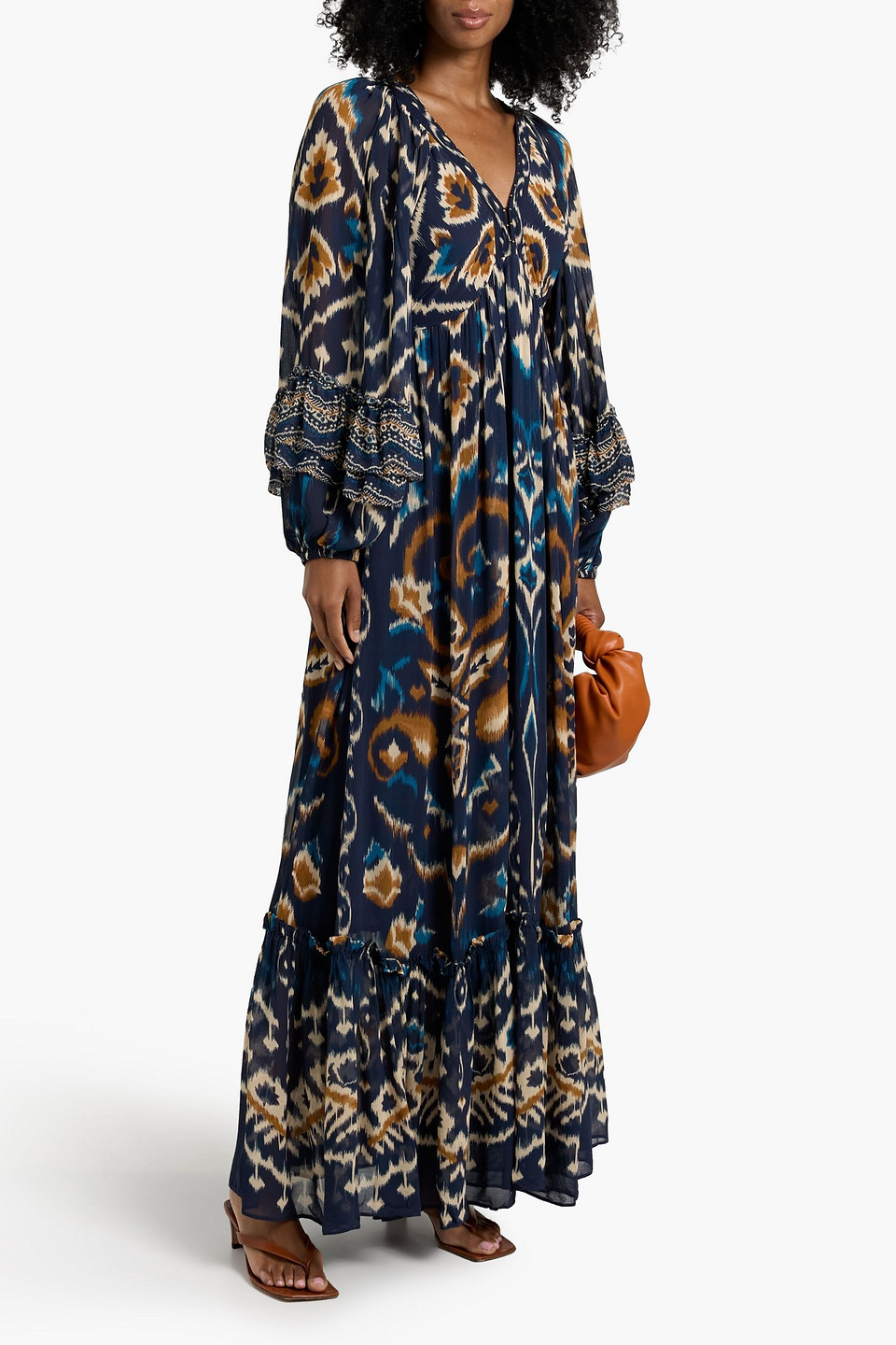 Farm Rio Pineapple Ikat Raglan Maxi Dress In Blue In Black | ModeSens