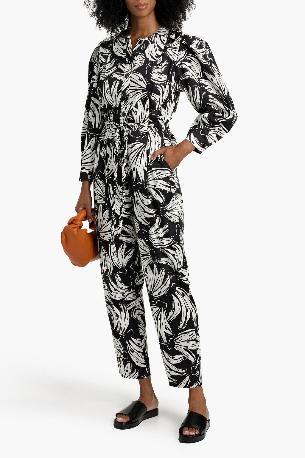 FARM RIO Printed cotton-blend poplin jumpsuit