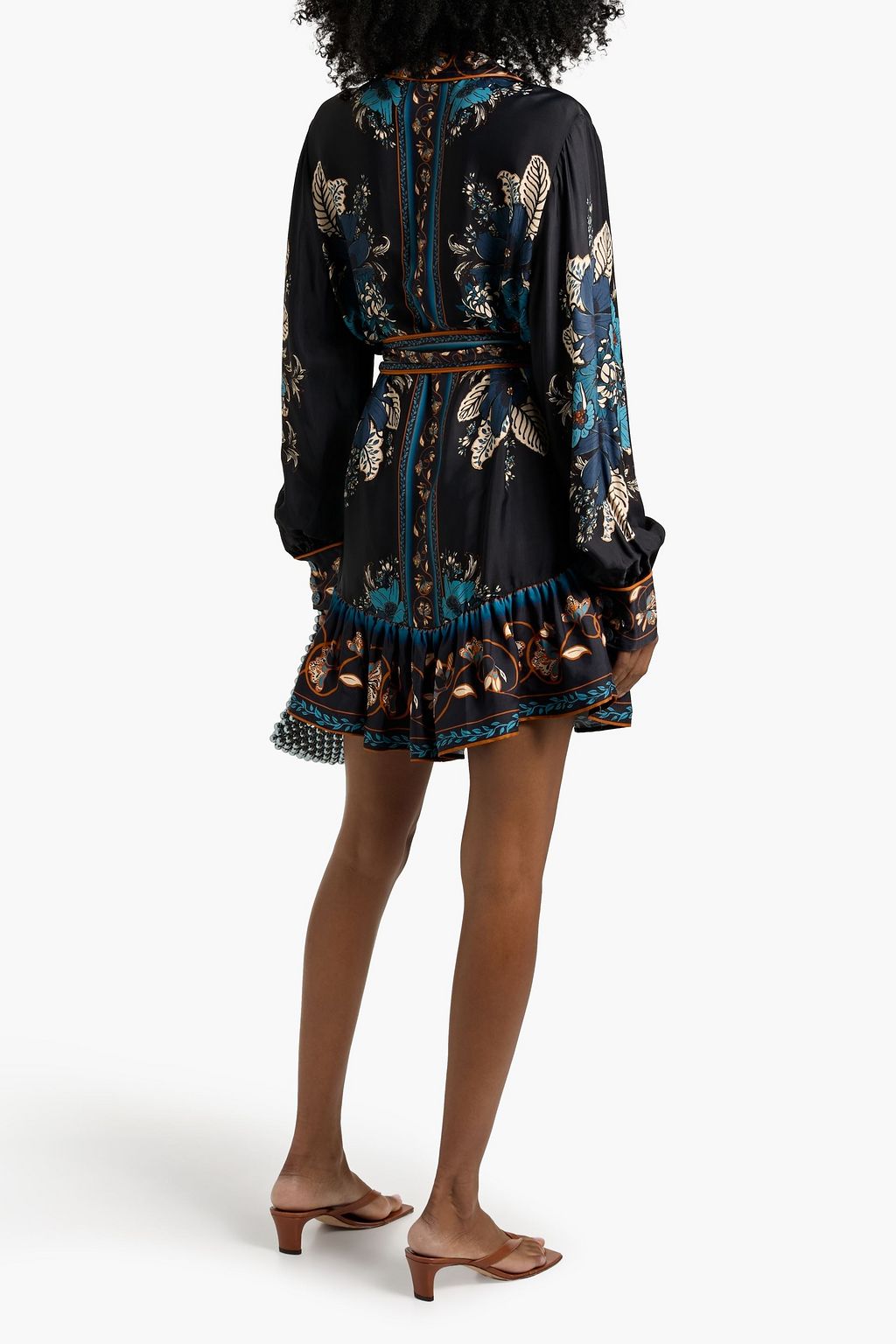 FARM RIO Printed crepe de chine mini shirt dress
