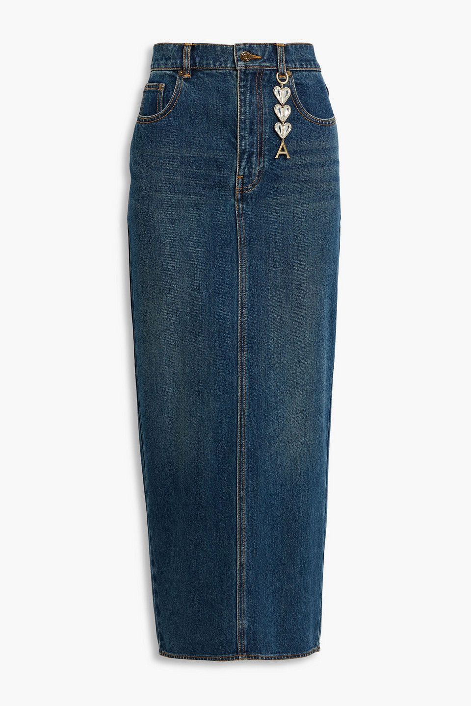 Area High-waisted Midi Skirt Zip Slit In Blue