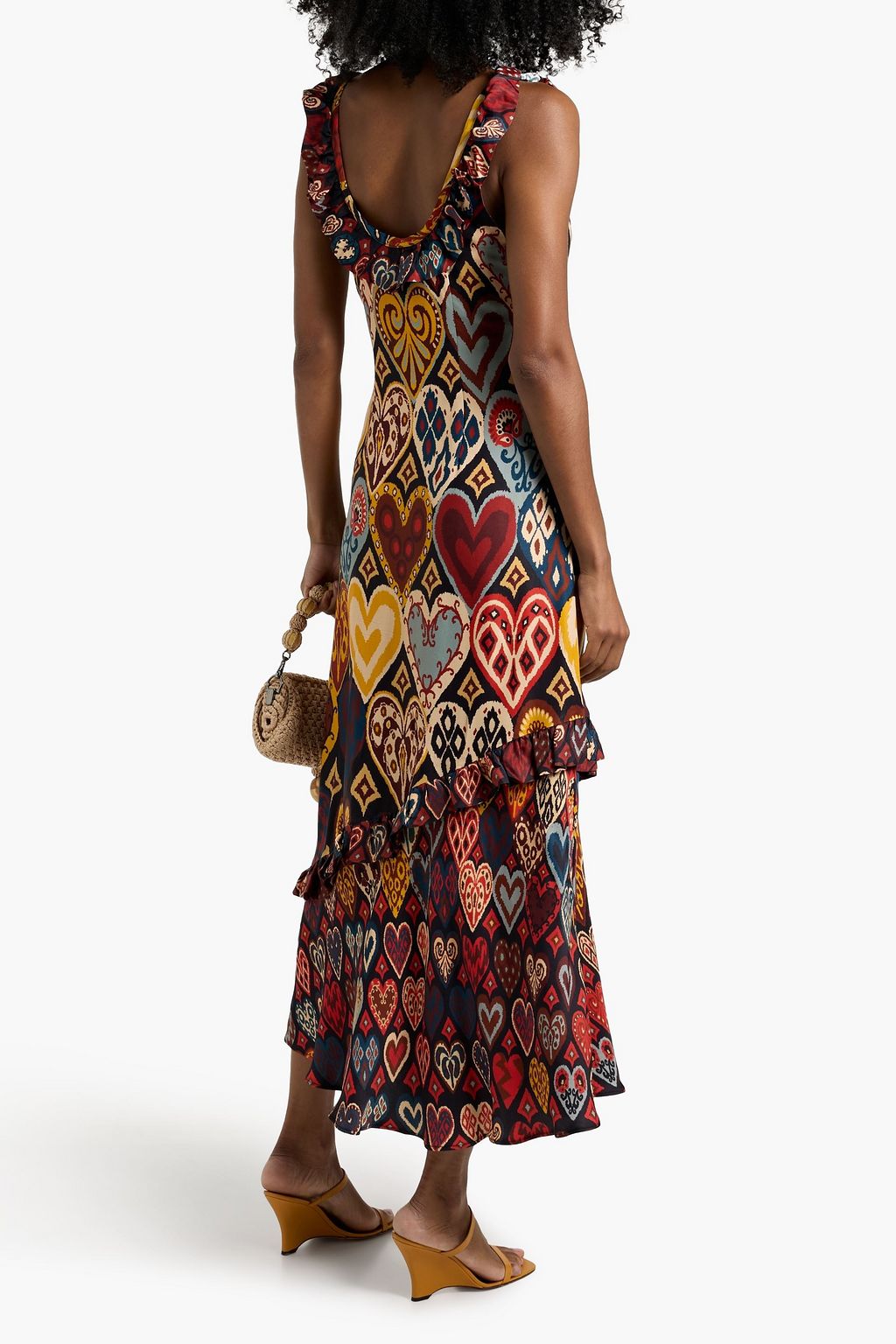FARM RIO Ruffled printed satin midi dress