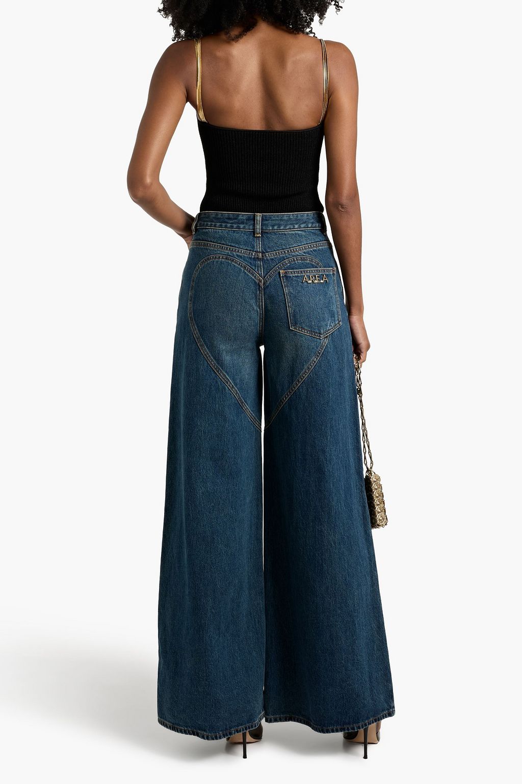 AREA Embellished high-rise wide-leg jeans