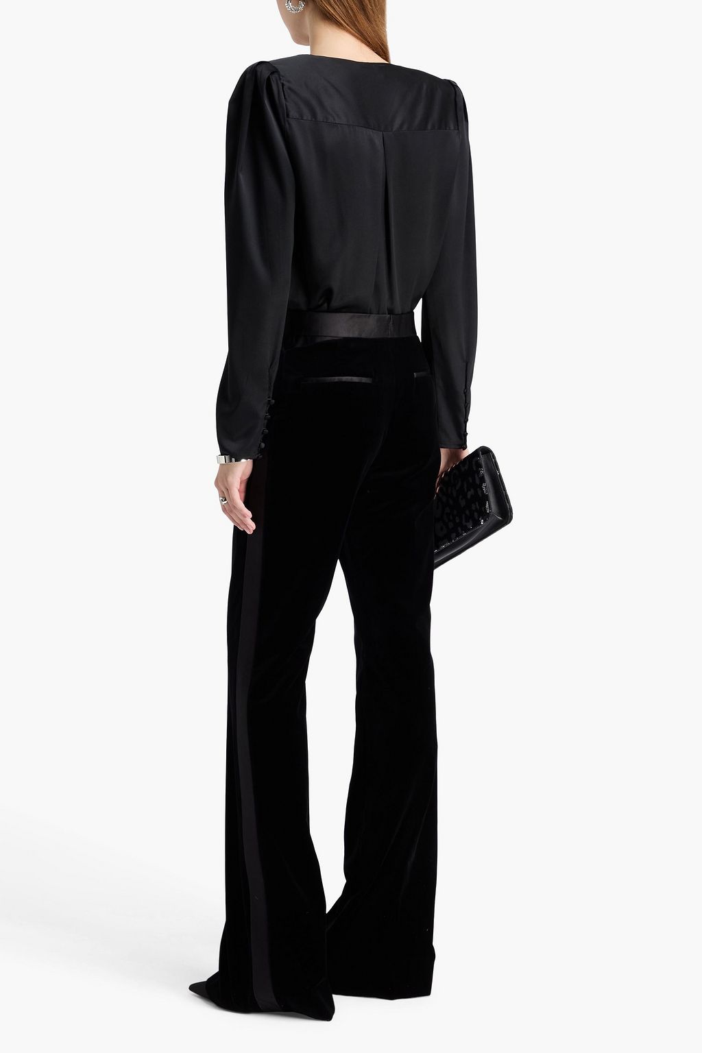 TOM FORD Satin-trimmed cotton-velvet flared pants