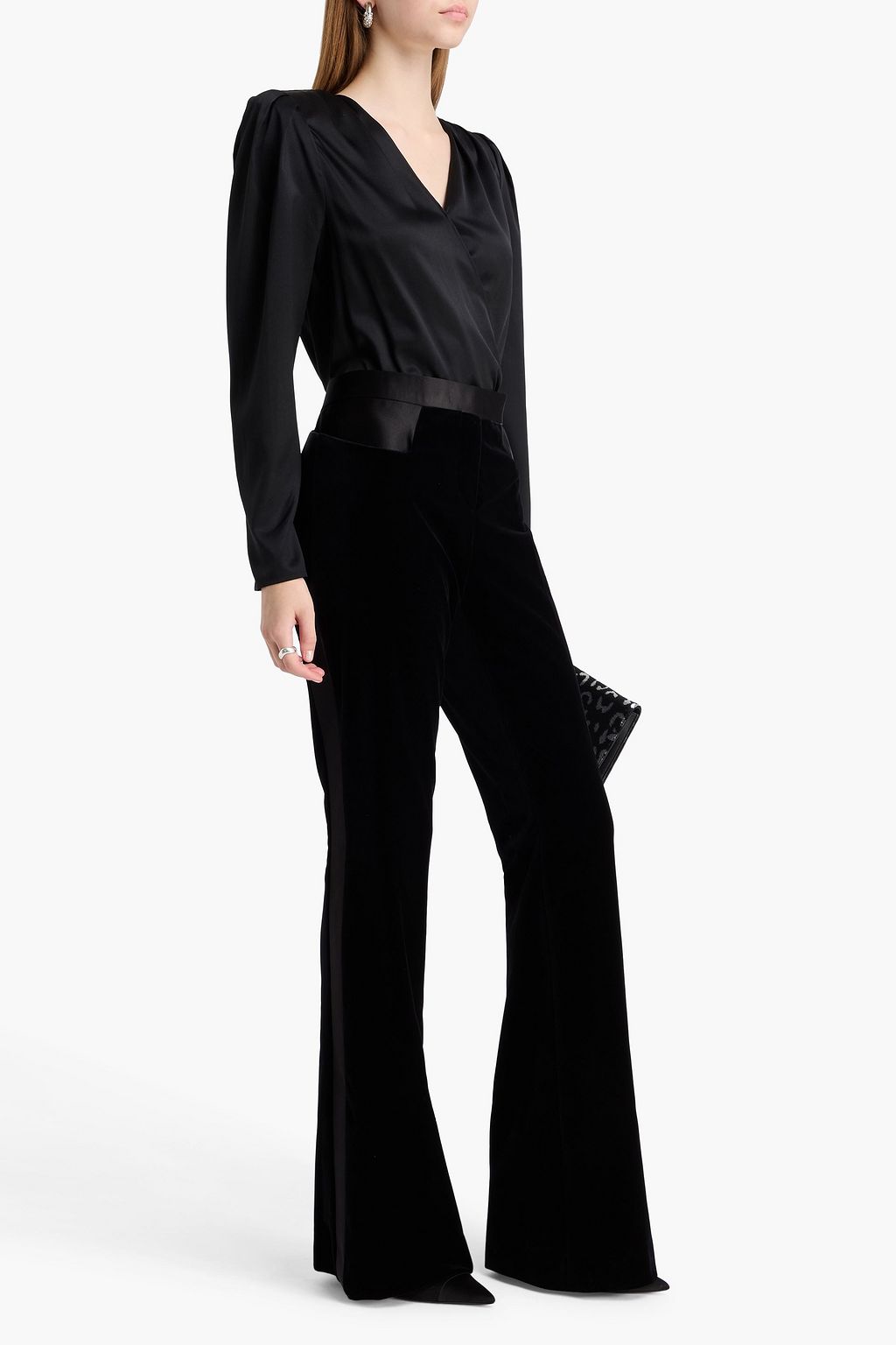 TOM FORD Satin-trimmed cotton-velvet flared pants