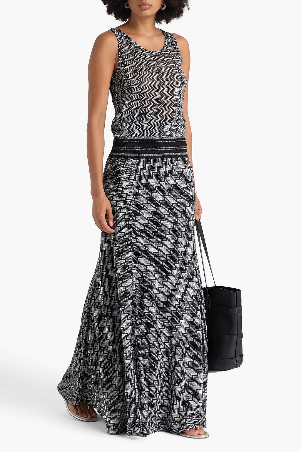 MISSONI تنورة طويلة من نسيج بحبكة كروشيه بلون معدني
