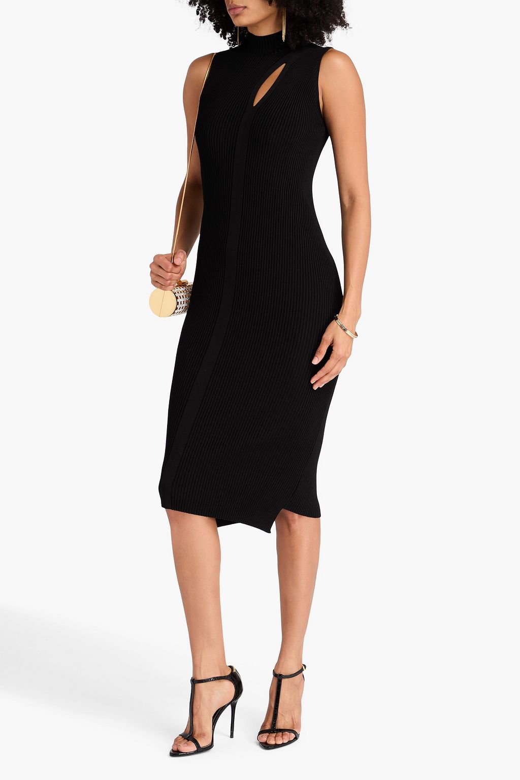 VERSACE فستان متوسط الطول بحبكة بتصميم مضلّع وبفتحات