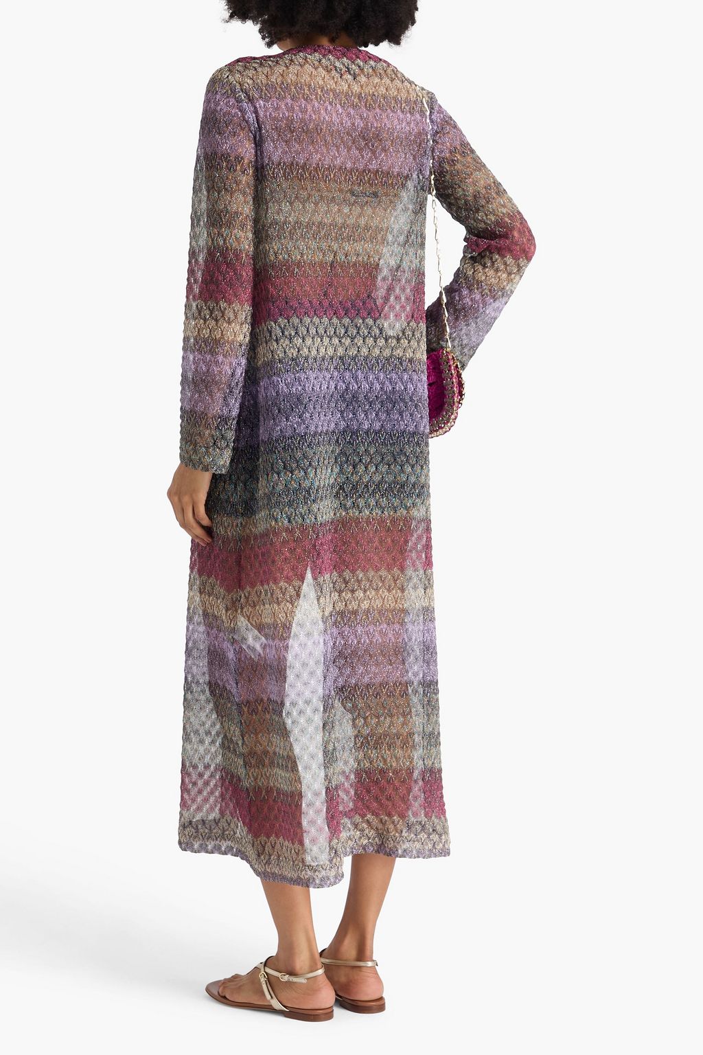 MISSONI كارديغان من نسيج بحبكة كروشيه بتصميم مخطط وبلون معدني