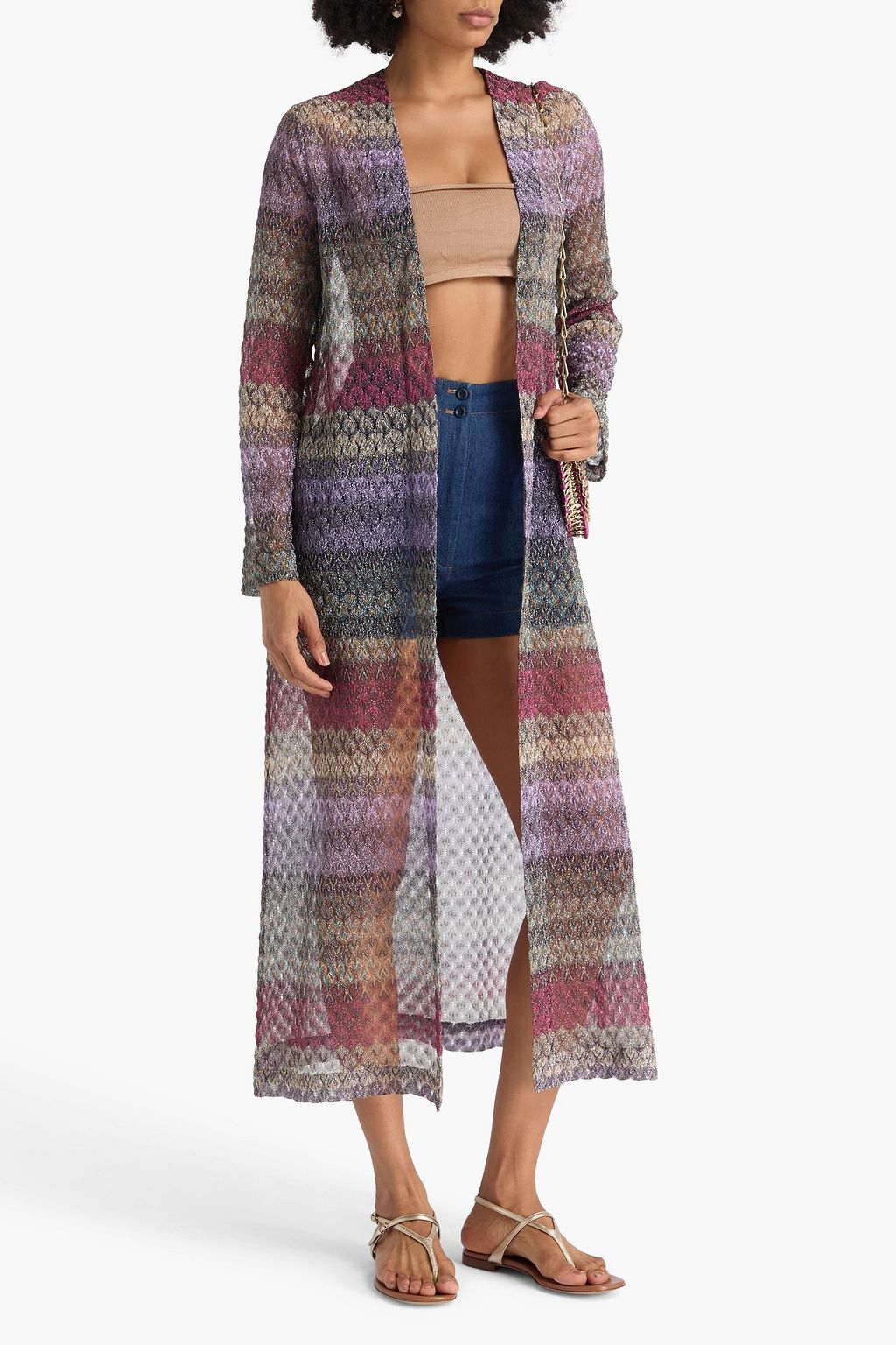 MISSONI كارديغان من نسيج بحبكة كروشيه بتصميم مخطط وبلون معدني