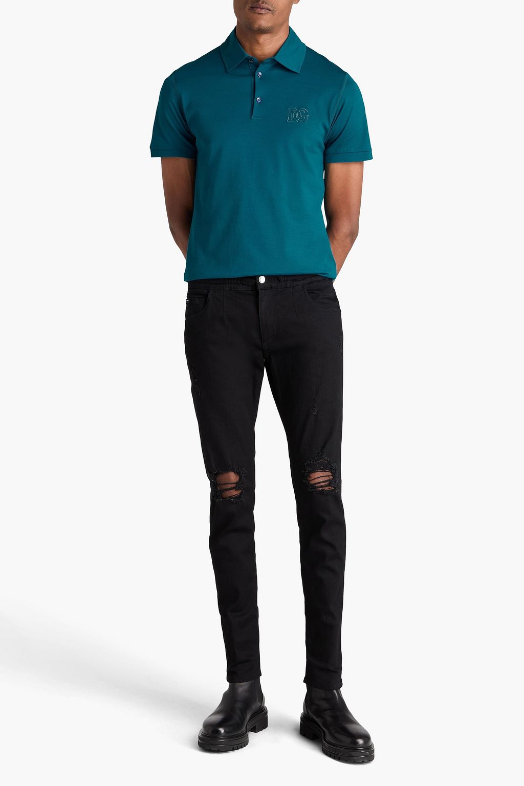 DOLCE&GABBANA Embroidered cotton-jersey polo shirt