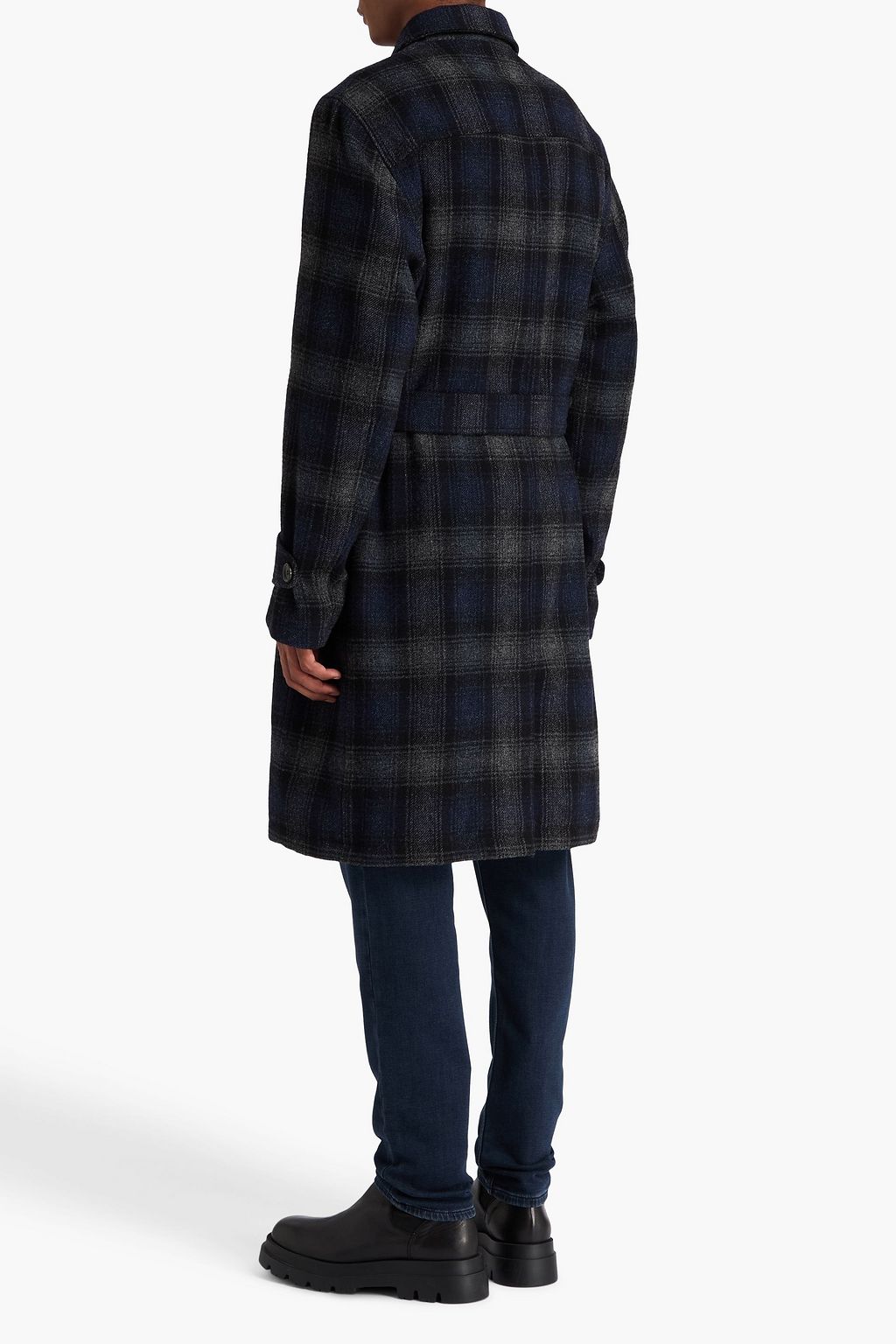 OLIVER SPENCER Belted checked wool coat