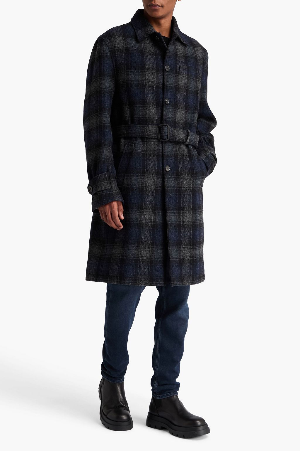 OLIVER SPENCER Belted checked wool coat