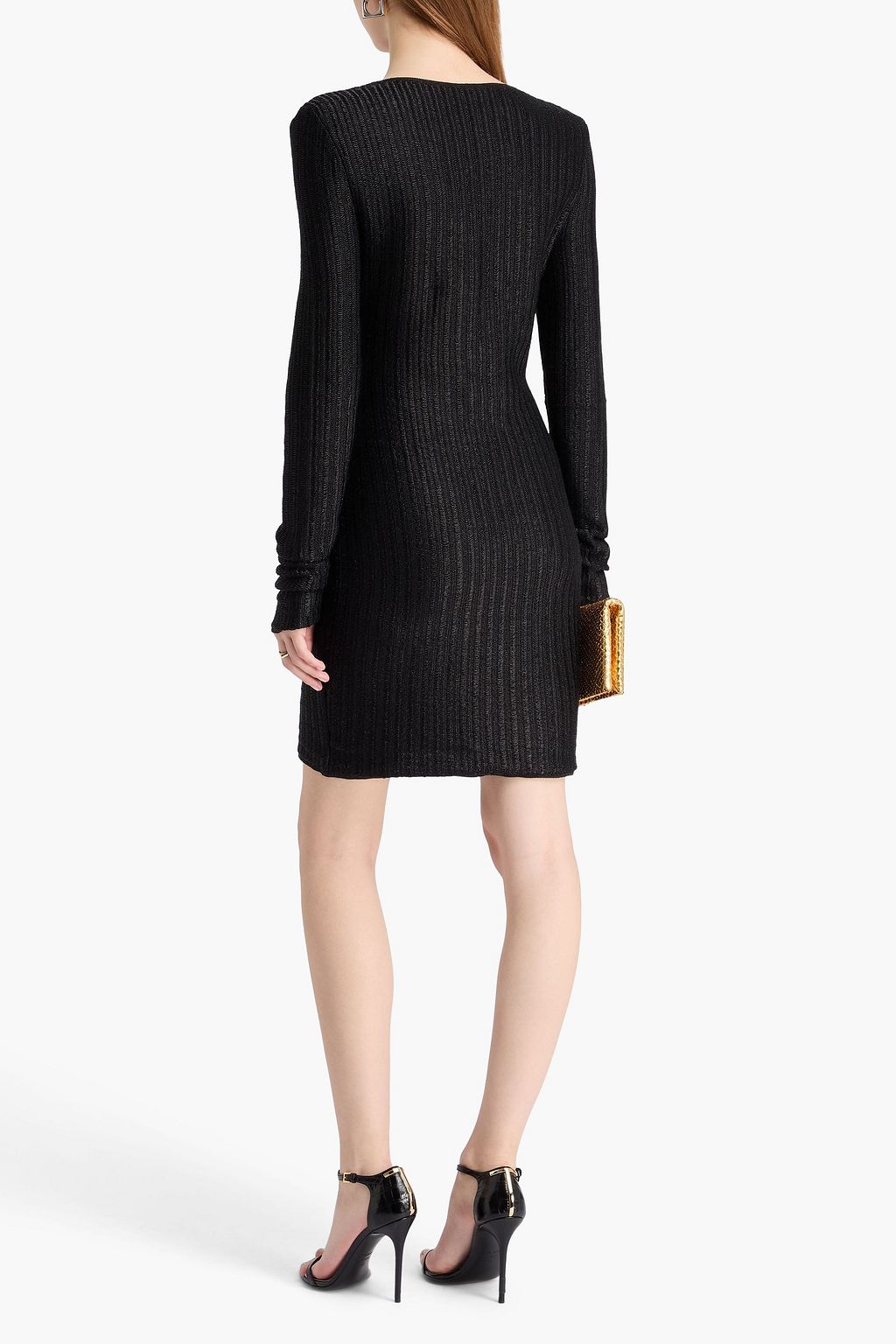 TOM FORD コットン混 ミニワンピース リング付き リブ編み