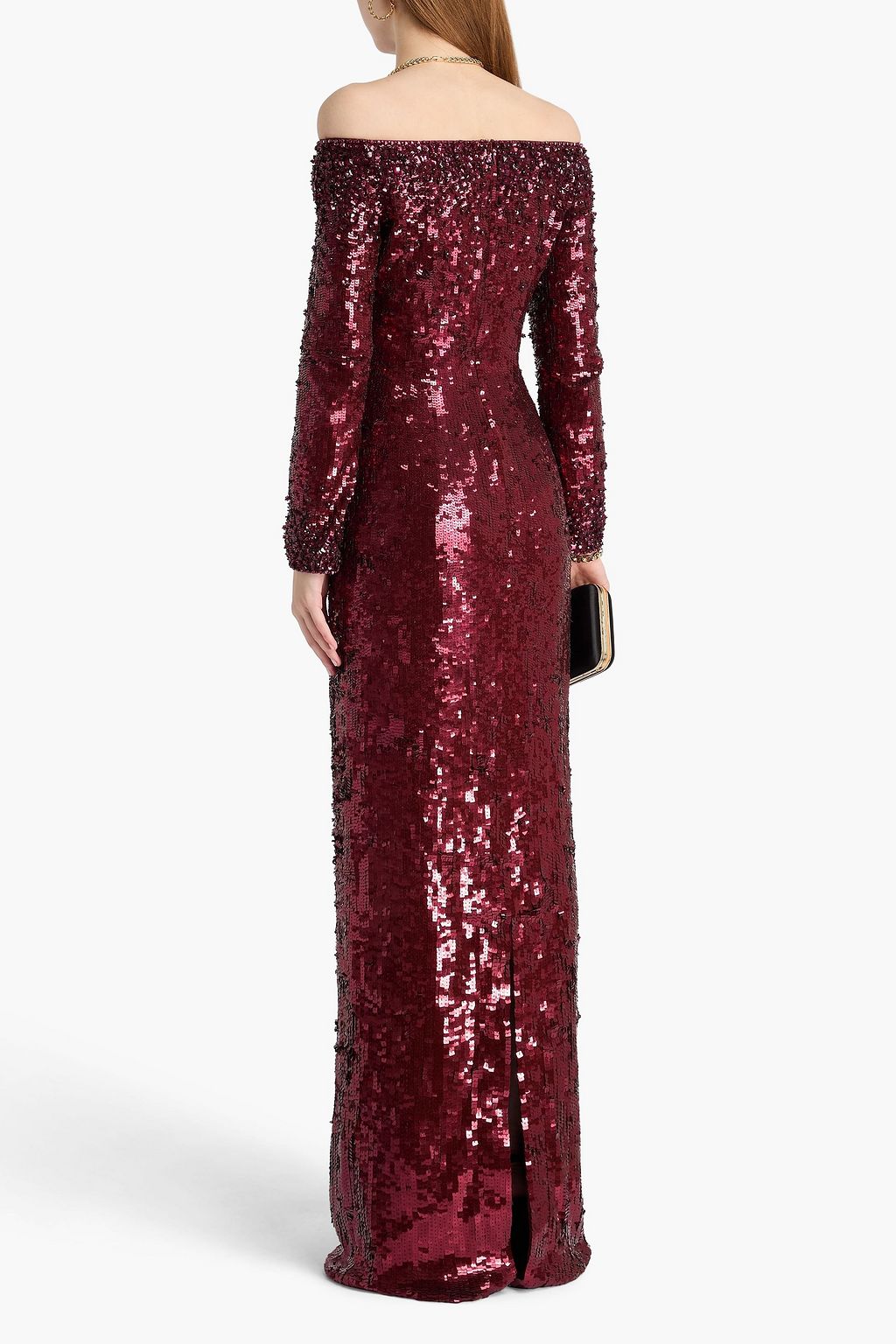 JENNY PACKHAM Ballroom Blitz off-the-shoulder crystal-embellished sequined satin gown