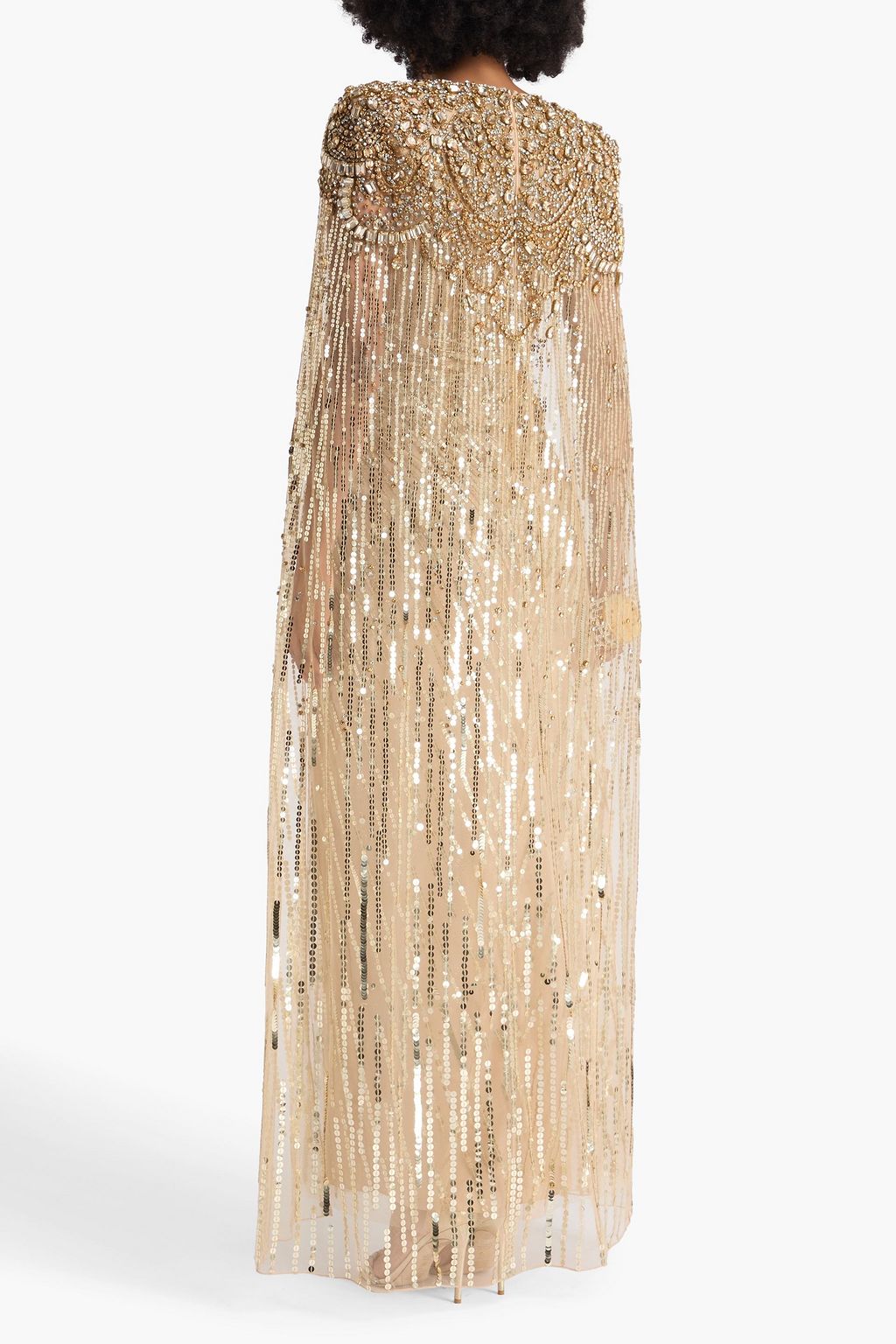 JENNY PACKHAM Sequin-embellished cape-effect glittered tulle gown