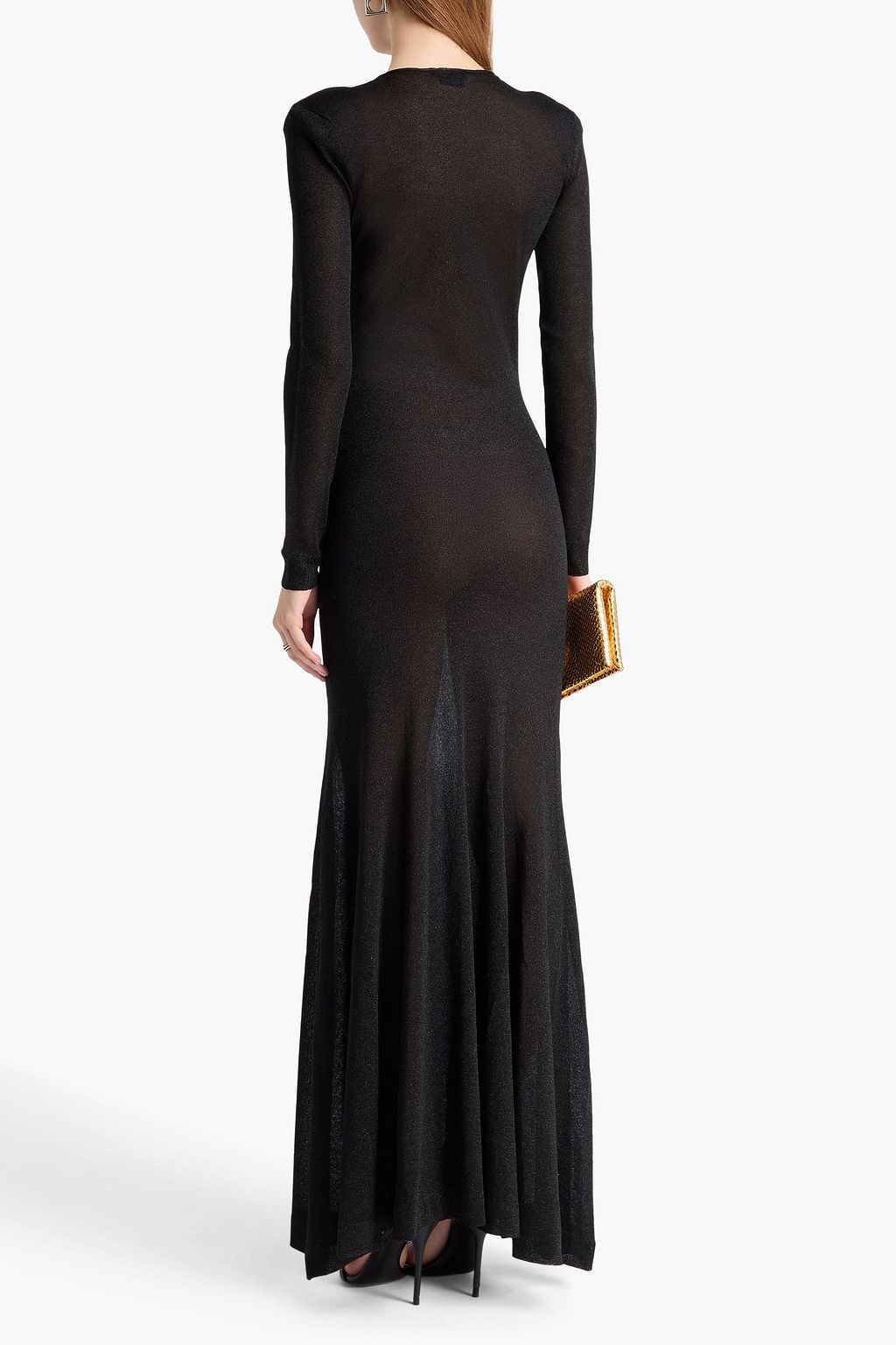 TOM FORD Cutout metallic knitted maxi dress