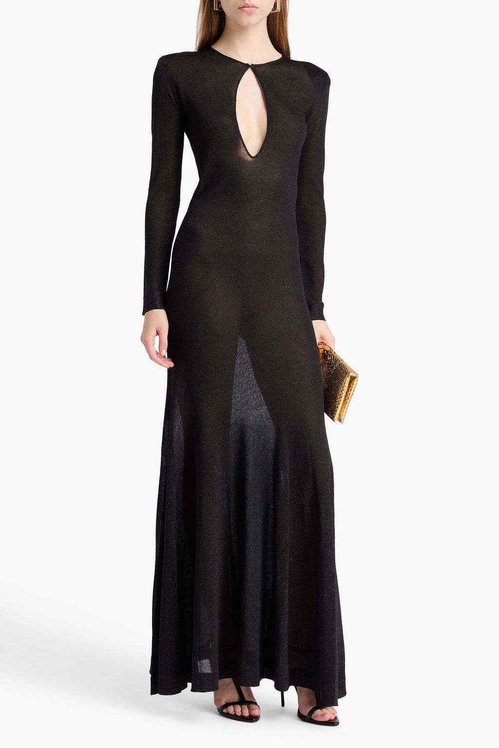 TOM FORD Cutout metallic knitted maxi dress