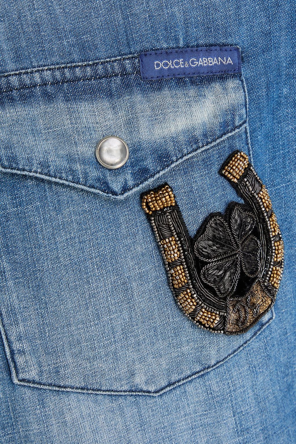 DOLCE&GABBANA Embellished faded denim shirt