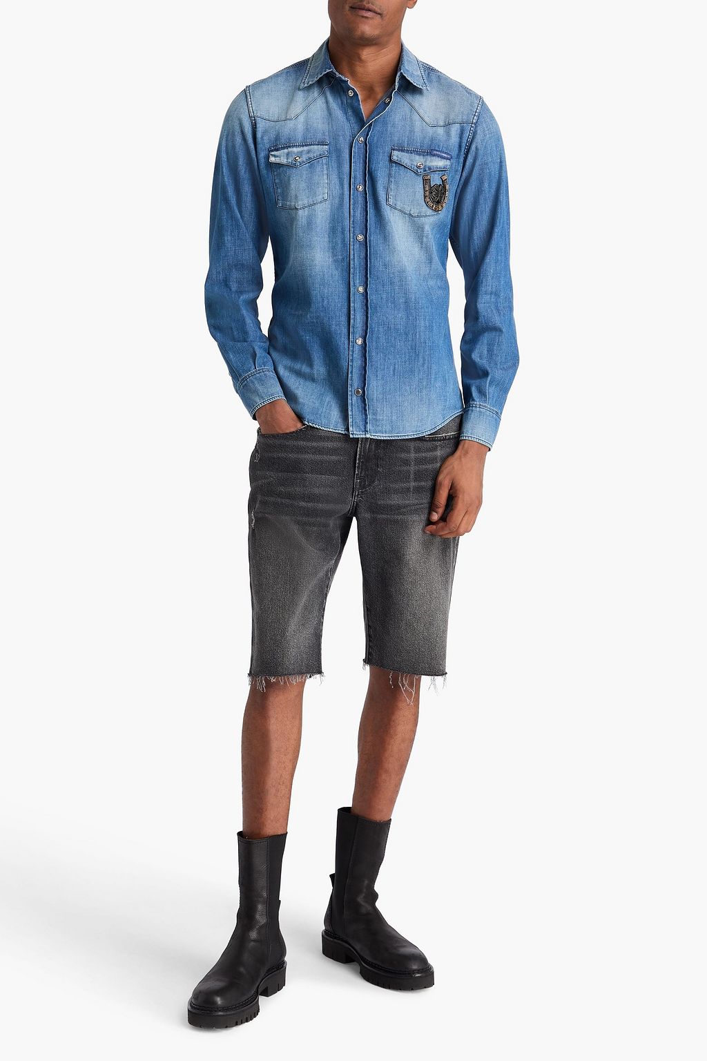 DOLCE&GABBANA Embellished faded denim shirt