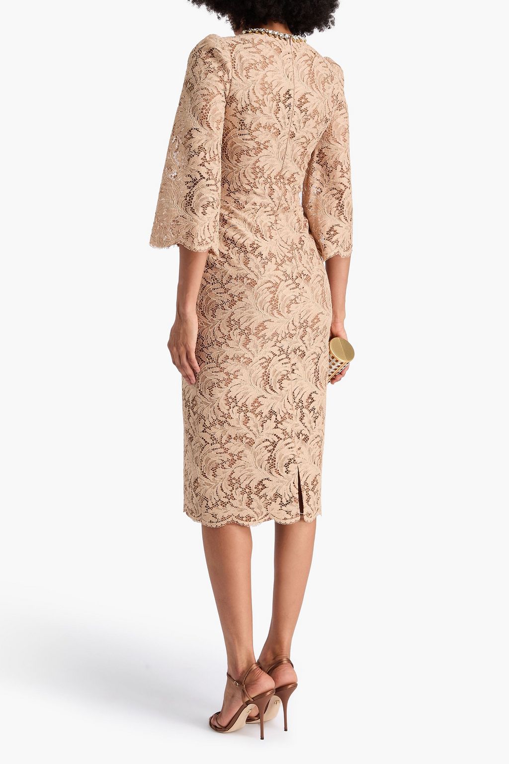 JENNY PACKHAM Midikleid „Zad“ aus schnurgebundener Spitze aus einer Baumwollmischung mit Kristallverzierung