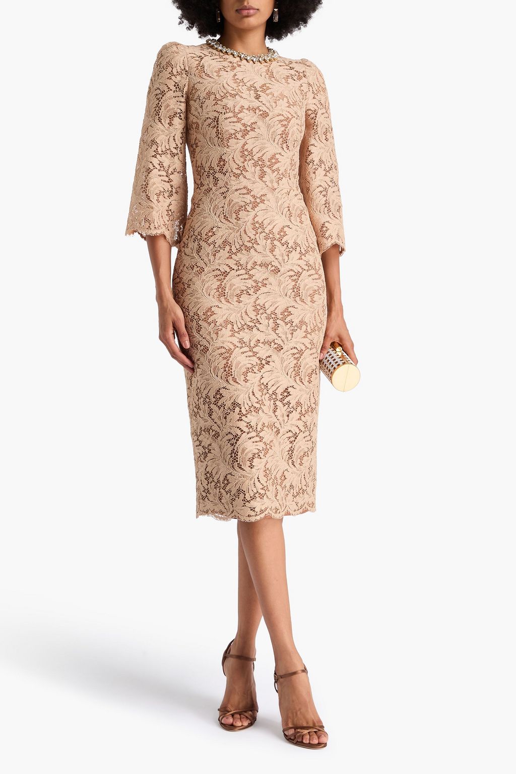 JENNY PACKHAM Midikleid „Zad“ aus schnurgebundener Spitze aus einer Baumwollmischung mit Kristallverzierung