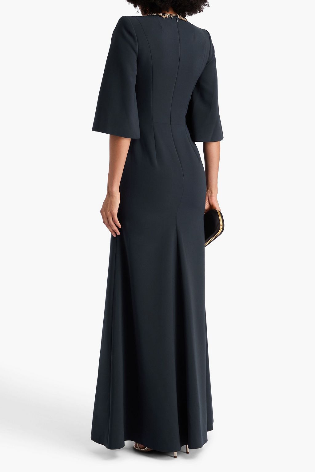 JENNY PACKHAM Crystal-embellished tulle-trimmed crepe gown