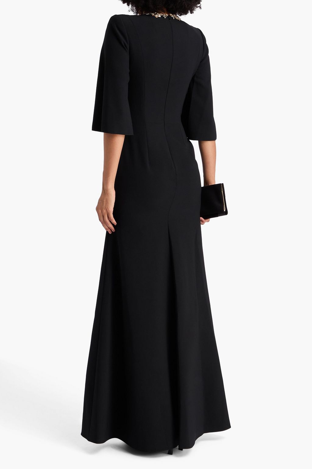 JENNY PACKHAM Crystal-embellished tulle-trimmed crepe gown