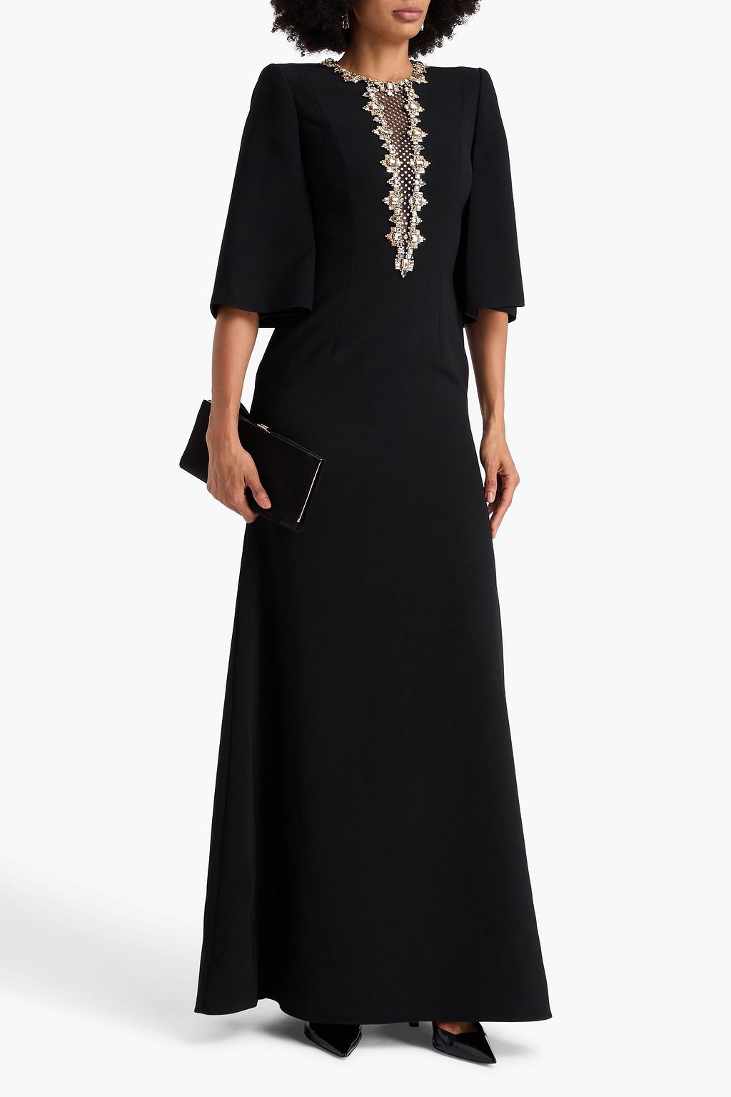 JENNY PACKHAM Crystal-embellished tulle-trimmed crepe gown
