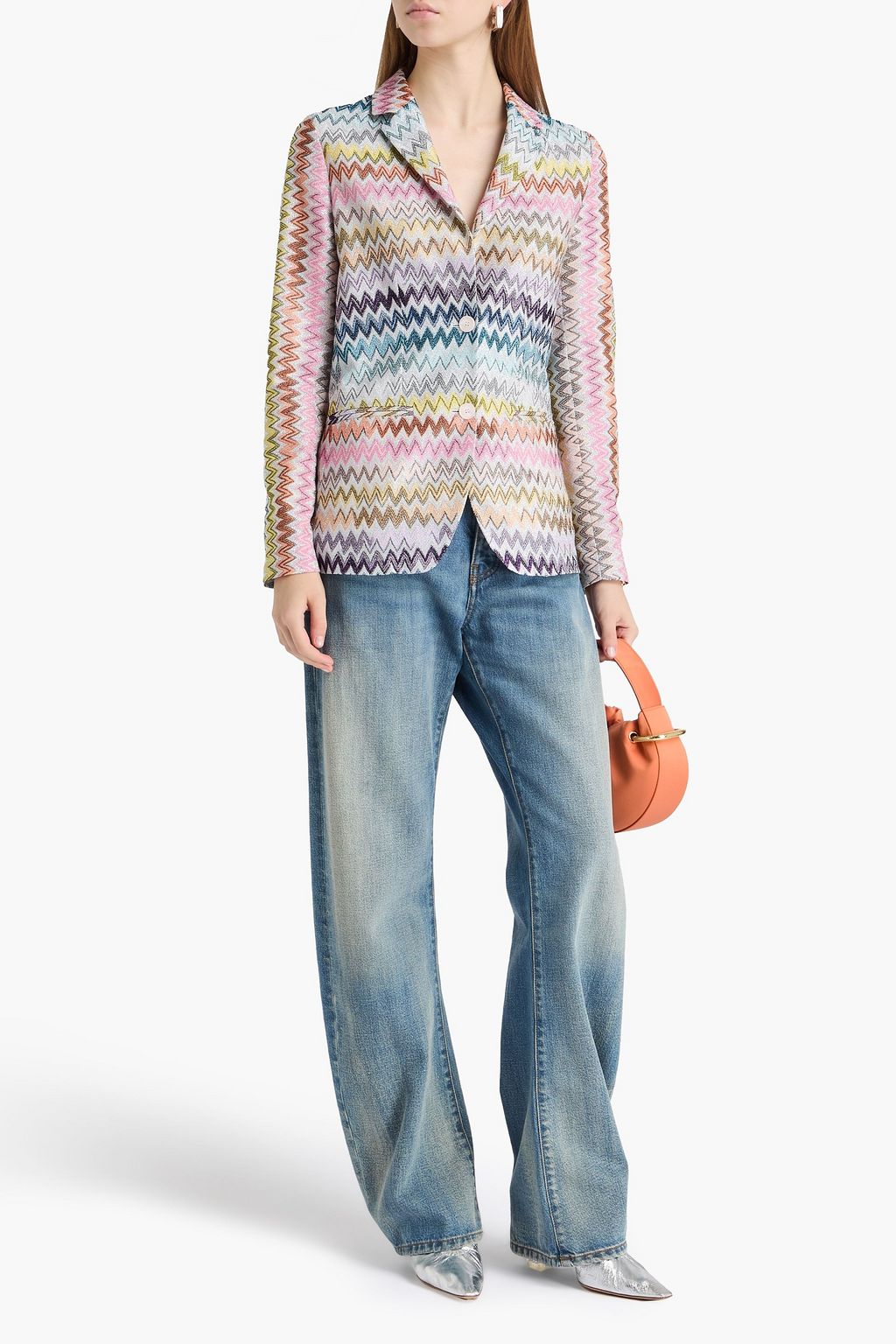MISSONI بليزر من نسيج بحبكة كروشيه بلون ميتاليك