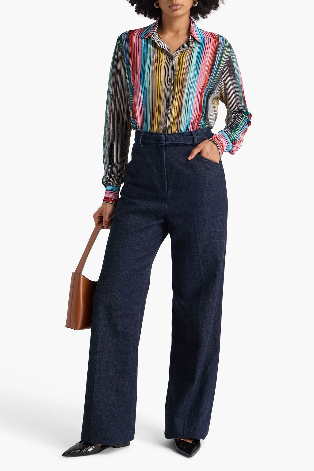 MISSONI かぎ針編みニット シャツ メタリック ストライプ