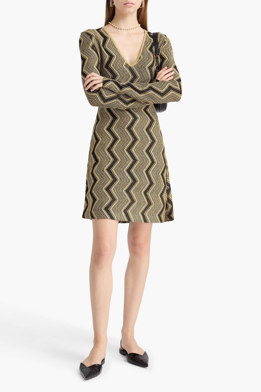 MISSONI فستان قصير بحبكة كروشيه بلون ميتاليك