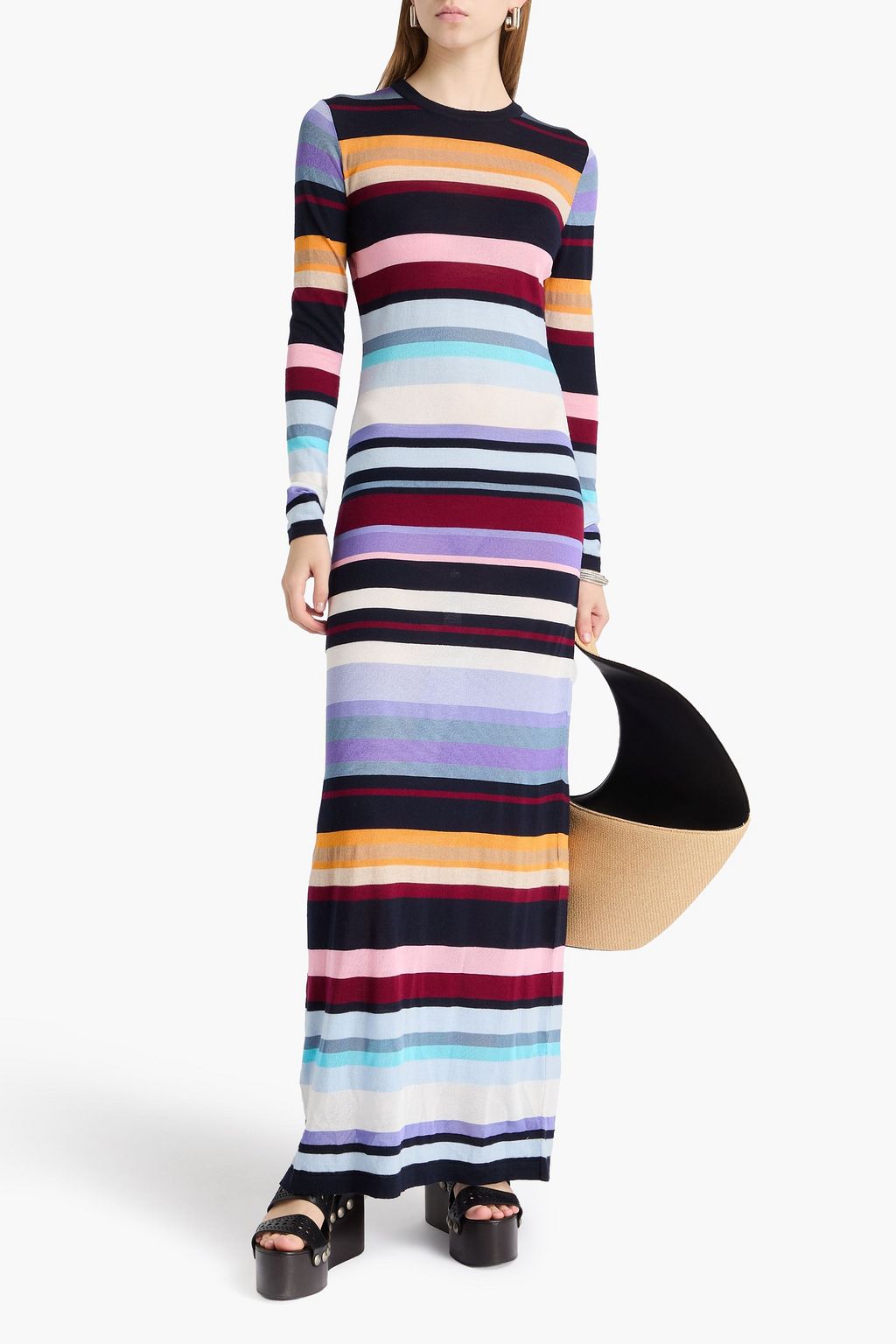 MISSONI فستان طويل من مزيج الصوف بتصميم مخطط