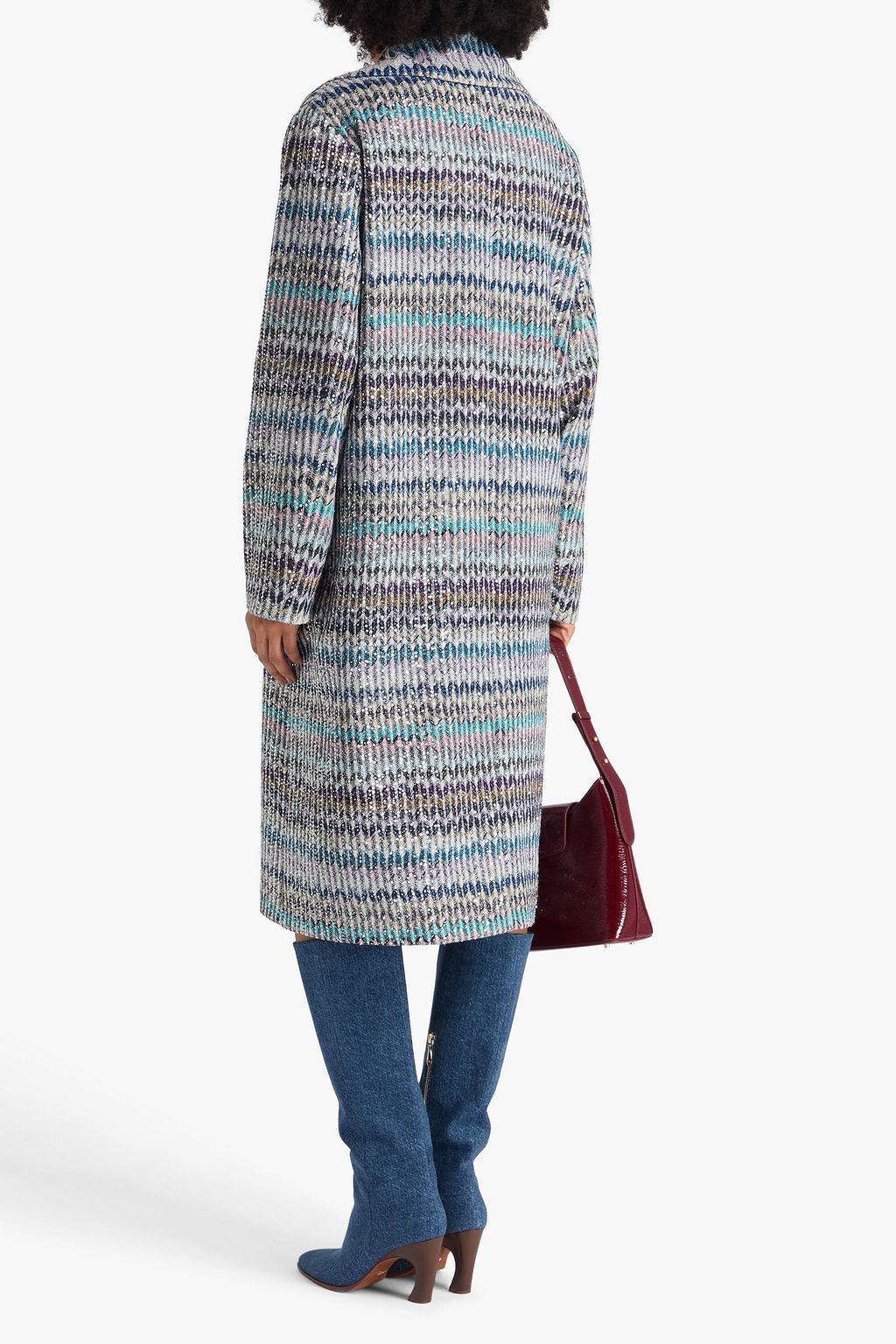 MISSONI معطف من نسيج بحبكة كروشيه ولون معدني