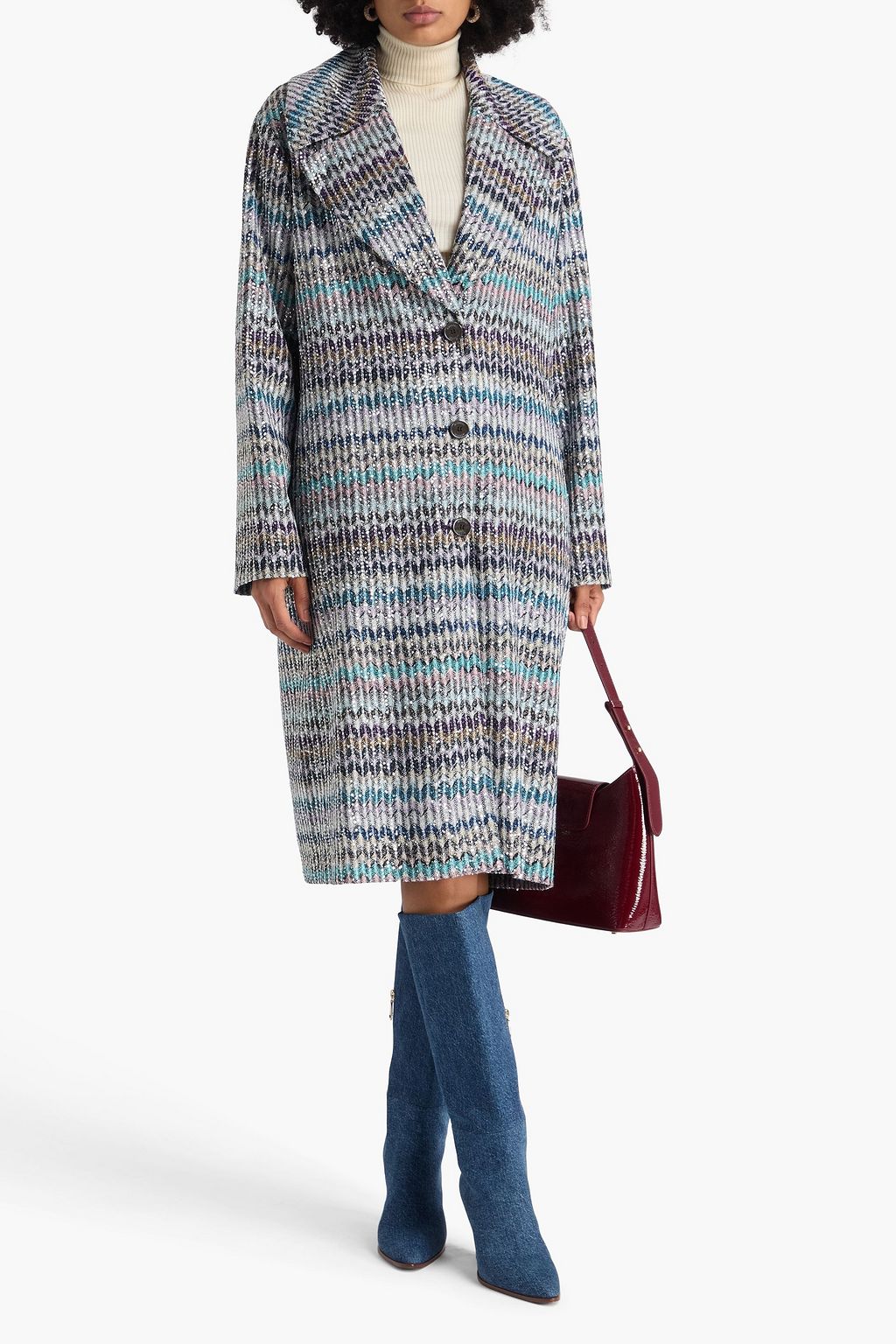 MISSONI معطف من نسيج بحبكة كروشيه ولون معدني