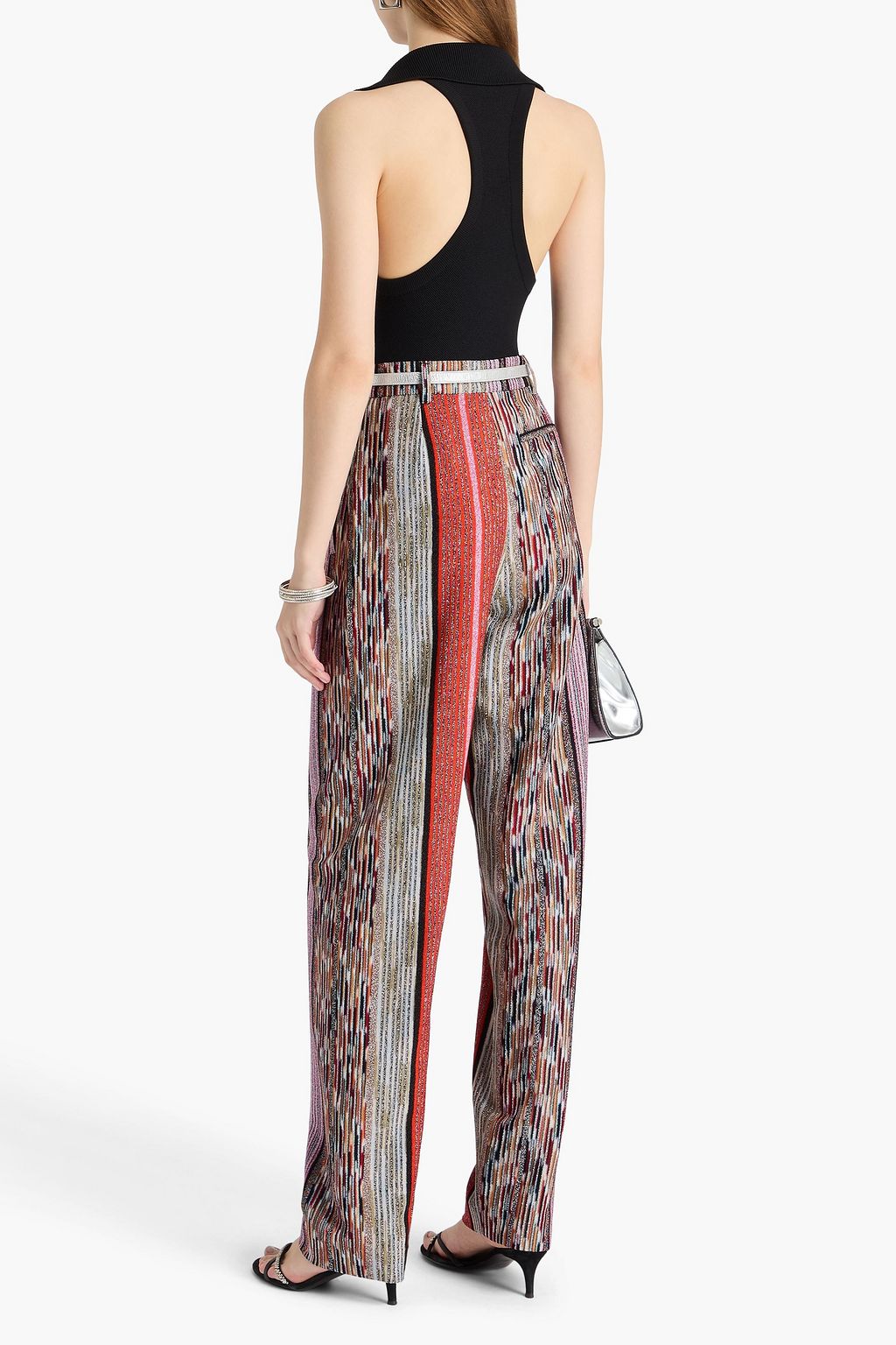 MISSONI かぎ針編みニット テーパードパンツ メタリック ストライプ