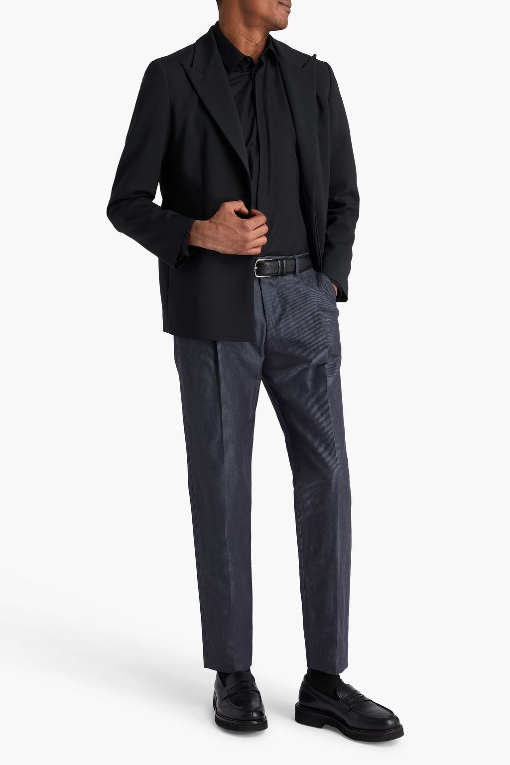DOLCE&GABBANA Tapered pinstriped cotton and linen-blend pants