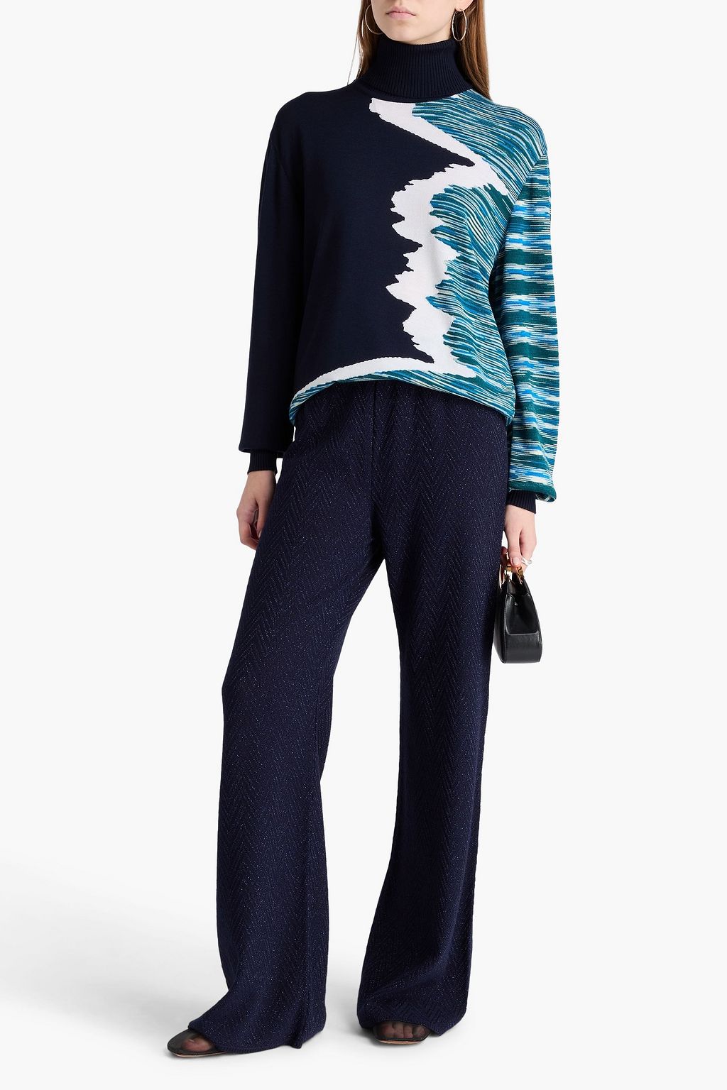 MISSONI かぎ針編みニット コットン混 ストレートレッグパンツ メタリック