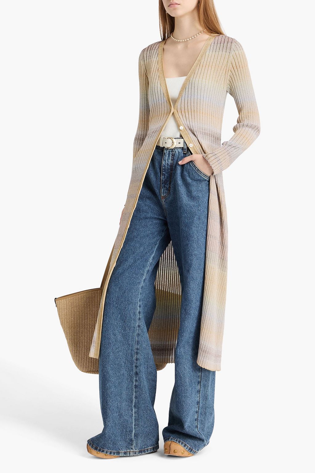 MISSONI Space-dyed metallic ribbed-knit cardigan