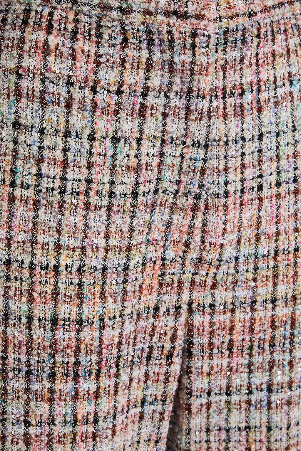 MISSONI بنطال من نسيج بحبكة بوكليه بقصة أرجل واسعة بلون ميتاليك مزين بأقراص براقة