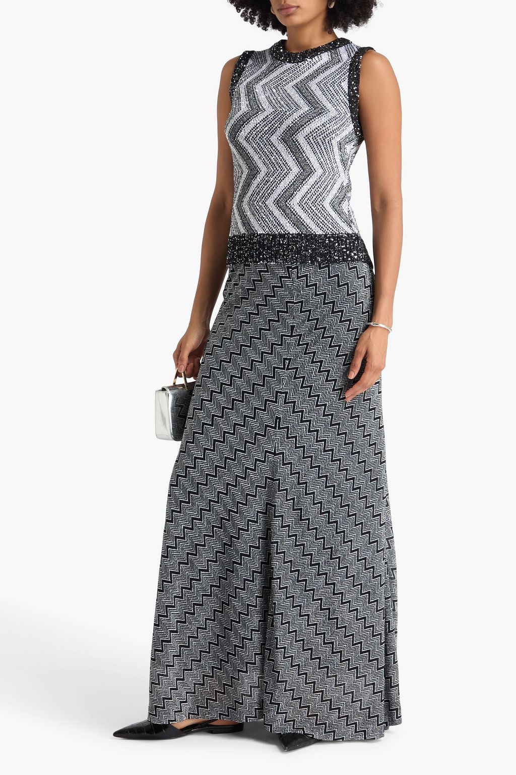 MISSONI かぎ針編みニット ベスト スパンコール付き メタリック