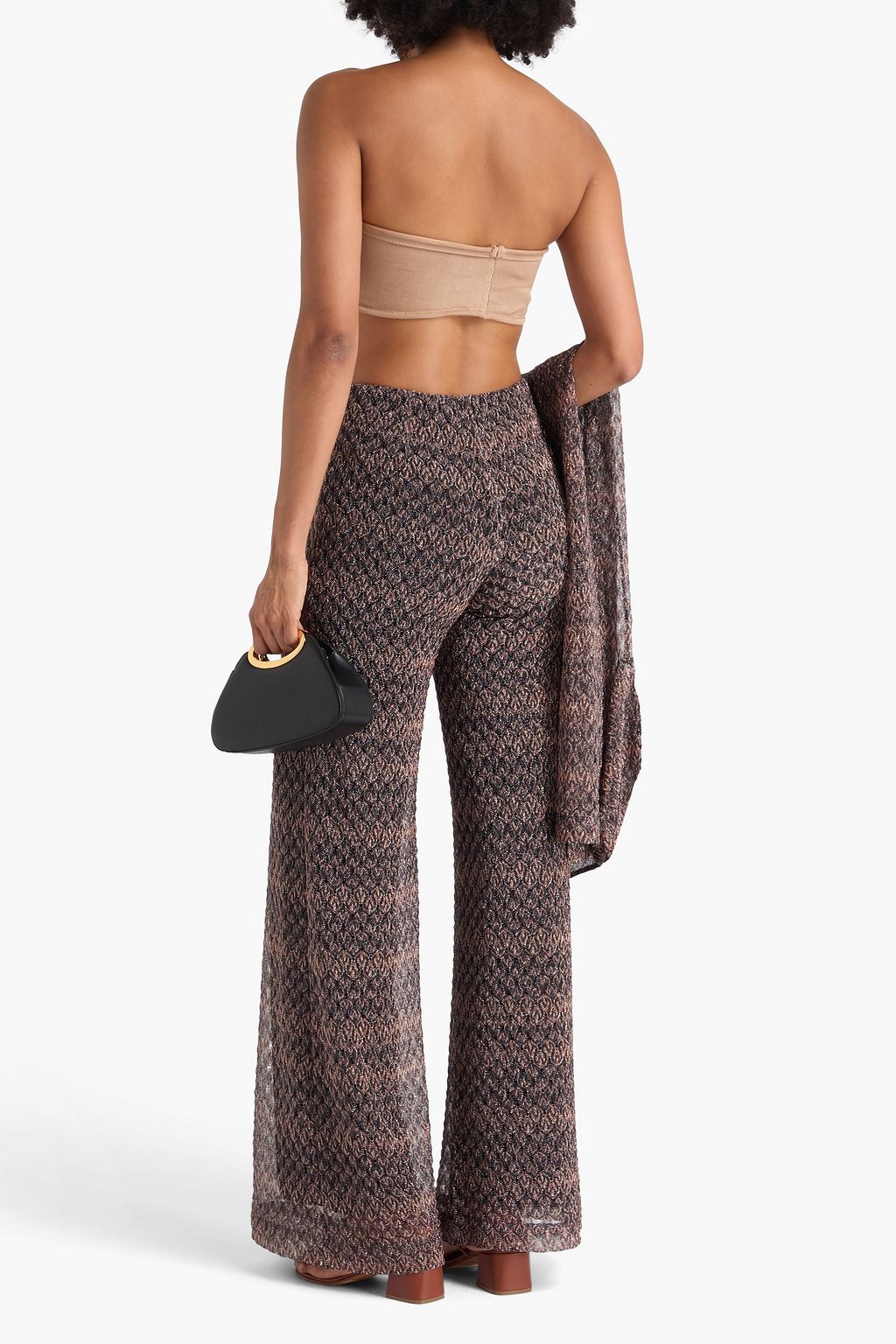 MISSONI بنطال برجلين واسعتين من نسيج بحبكة كروشيه بلون معدني
