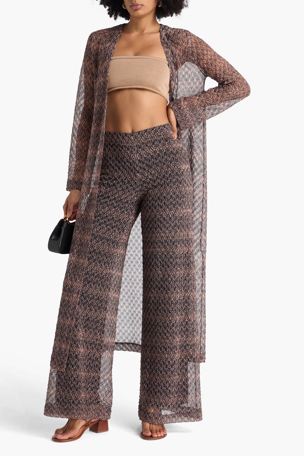MISSONI بنطال برجلين واسعتين من نسيج بحبكة كروشيه بلون معدني