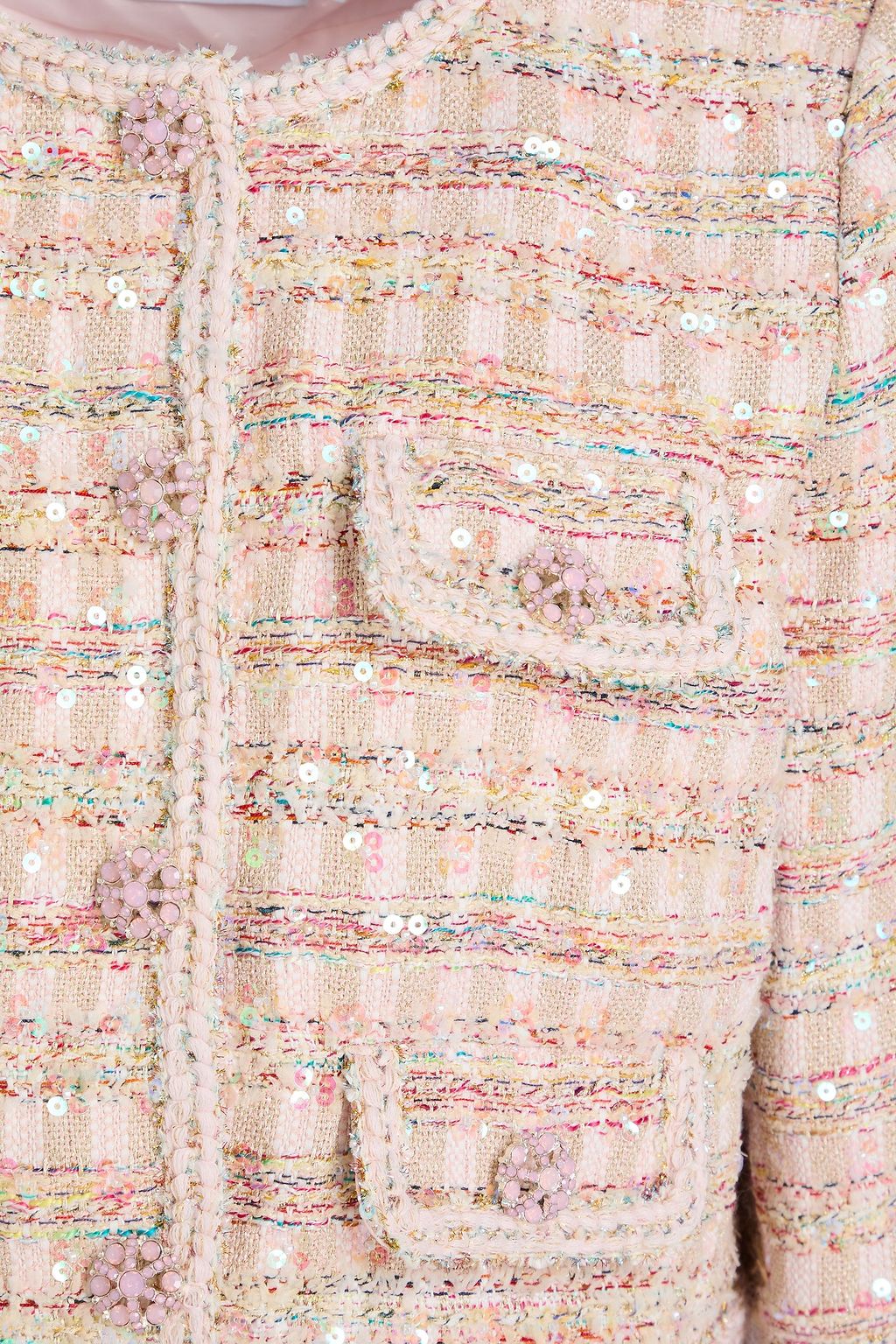 SELF-PORTRAIT Cropped Jacke aus Bouclé-Tweed mit Metallic-Effekt und Verzierung