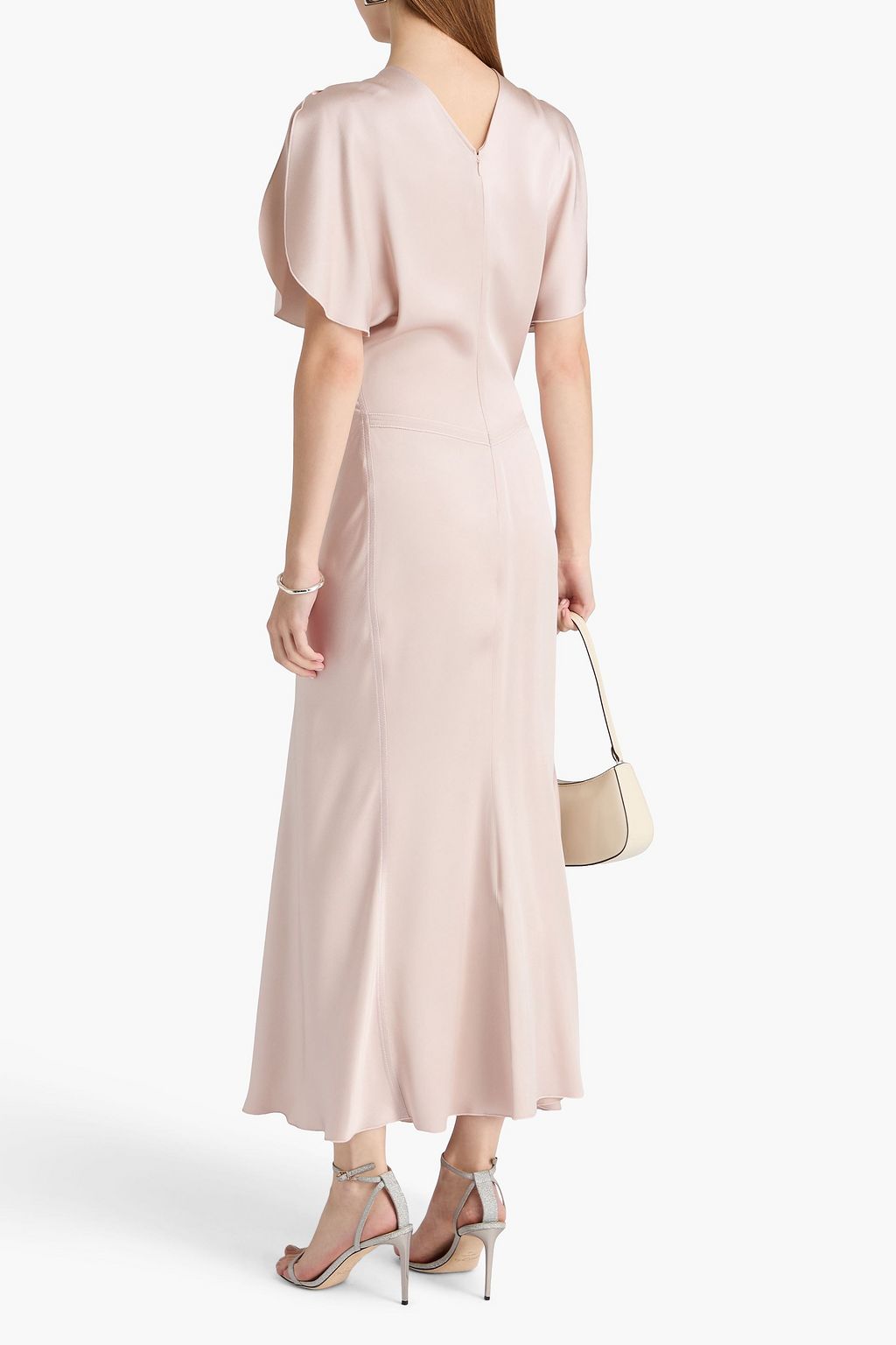 VICTORIA BECKHAM クレープサテン ミディワンピース ルーシュ入り