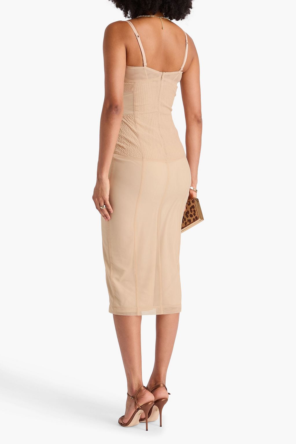 DOLCE&GABBANA Satin-trimmed stretch-tulle midi dress