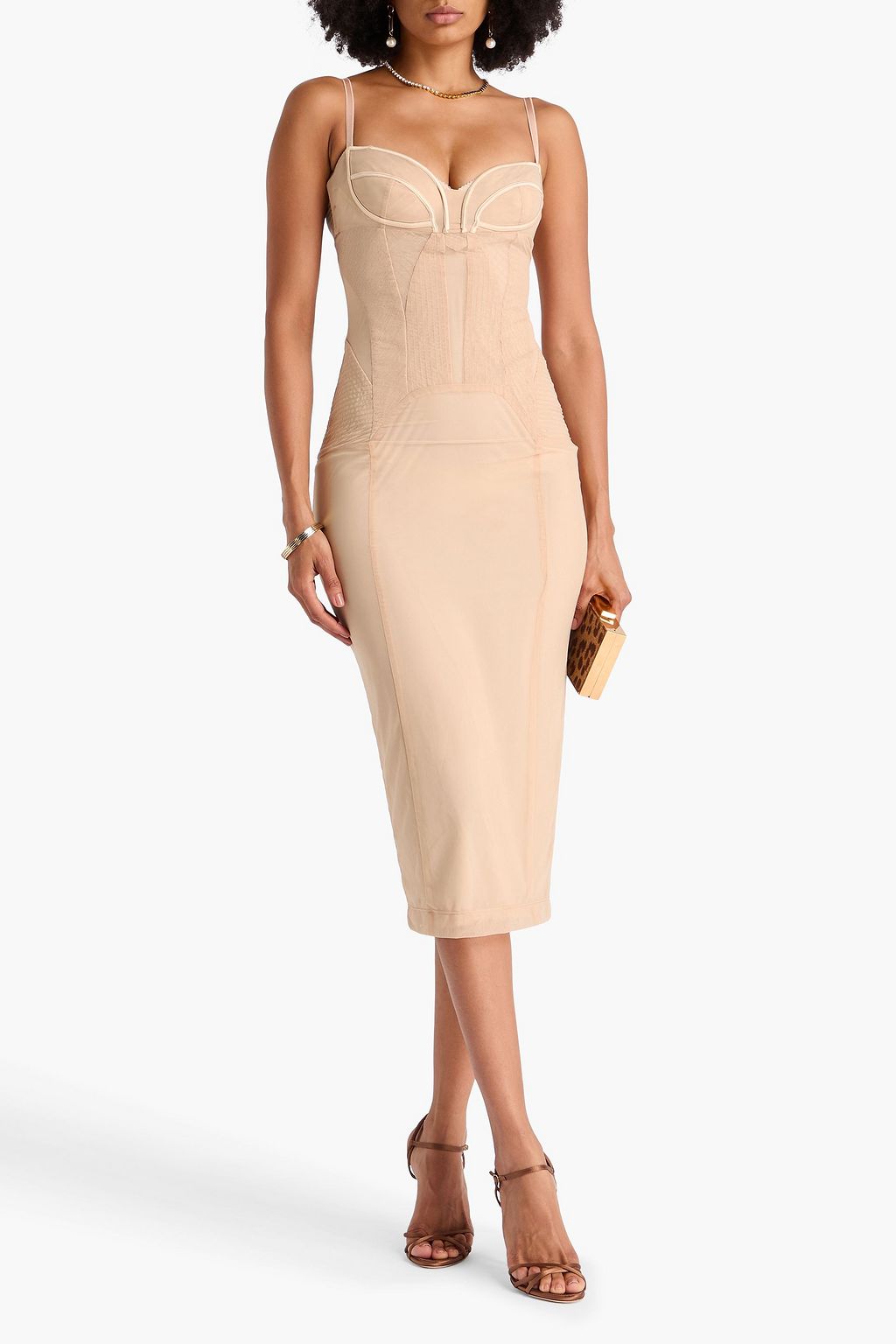DOLCE&GABBANA Satin-trimmed stretch-tulle midi dress