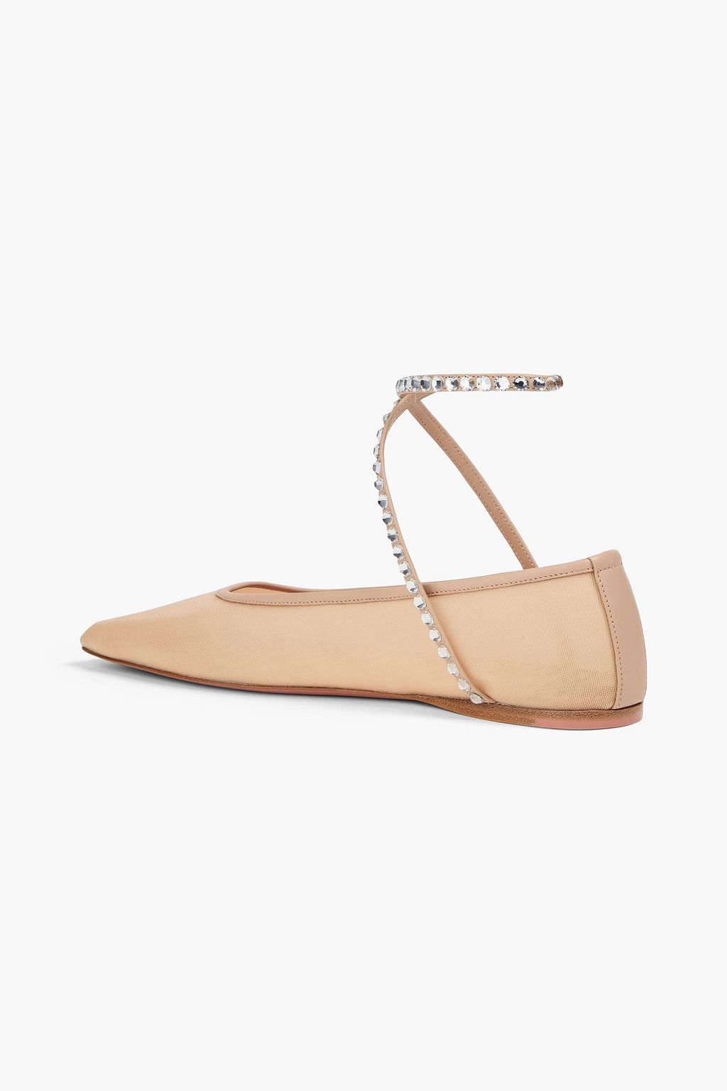 AMINA MUADDI حذاء باليه مسطح "أنا" من الجلد والشبك مزين بالكريستال