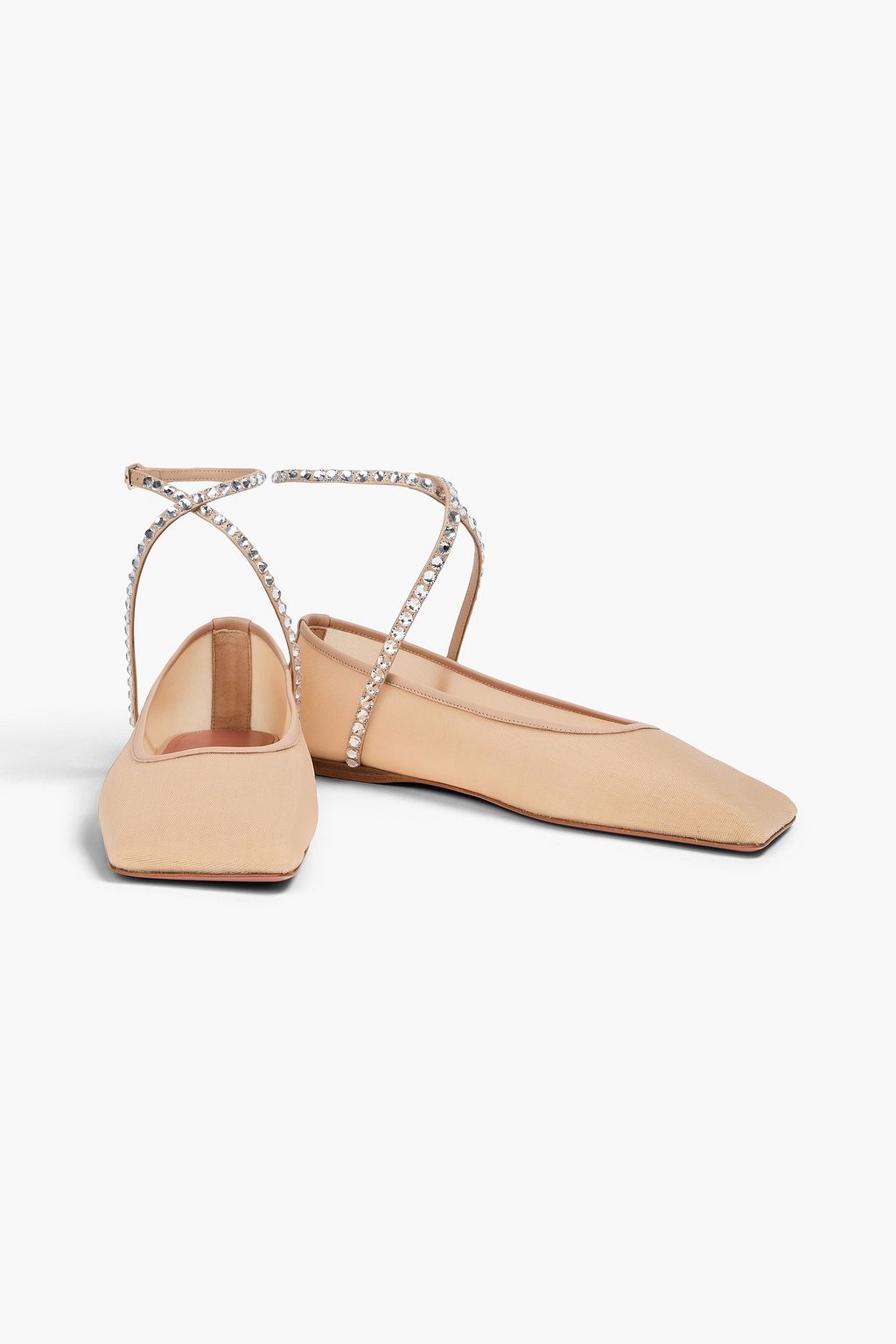 AMINA MUADDI حذاء باليه مسطح "أنا" من الجلد والشبك مزين بالكريستال