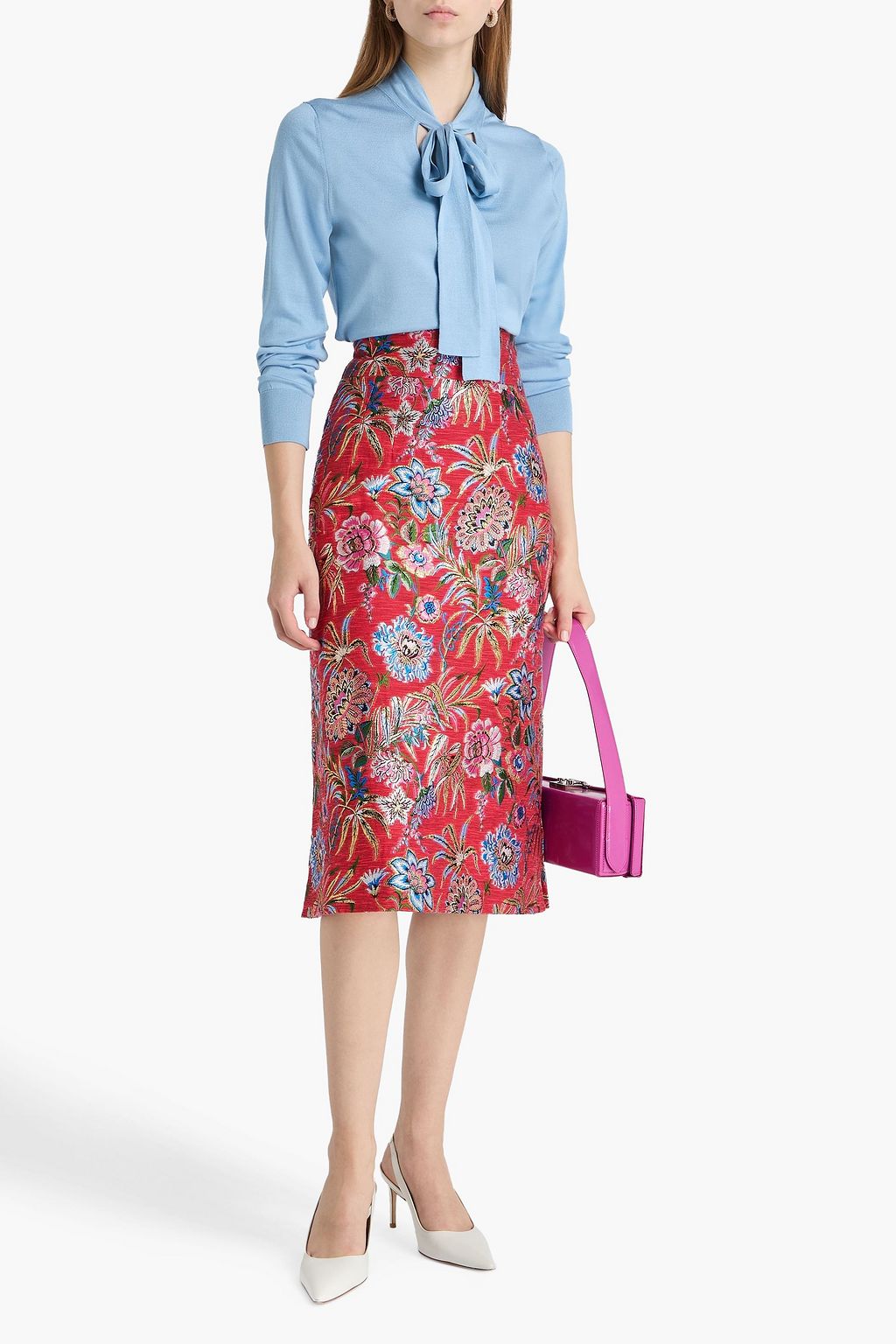DOLCE&GABBANA Metallic floral-brocade midi skirt